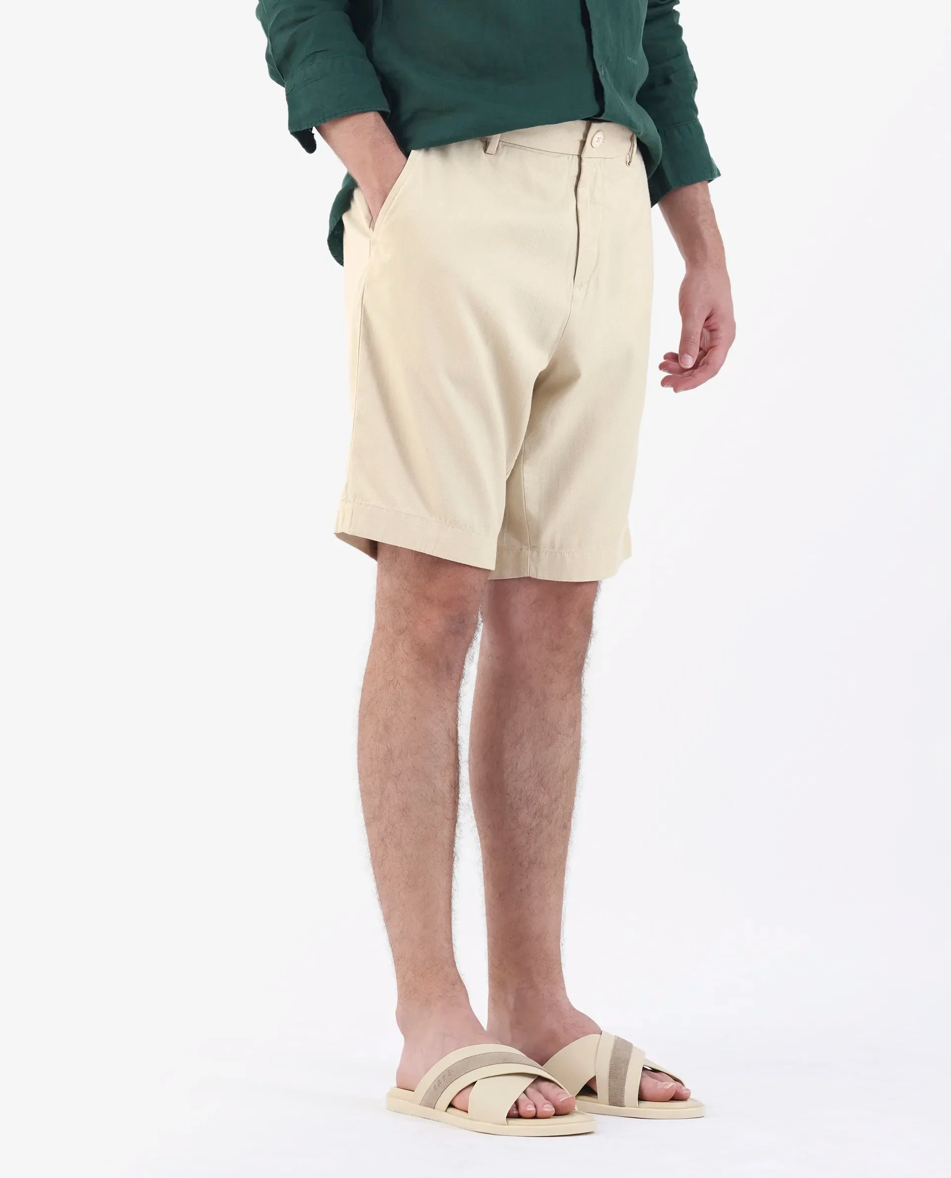 Rare Rabbit Men's Edam Beige Linen Blend Plain Relaxed Fit Shorts - Image 6