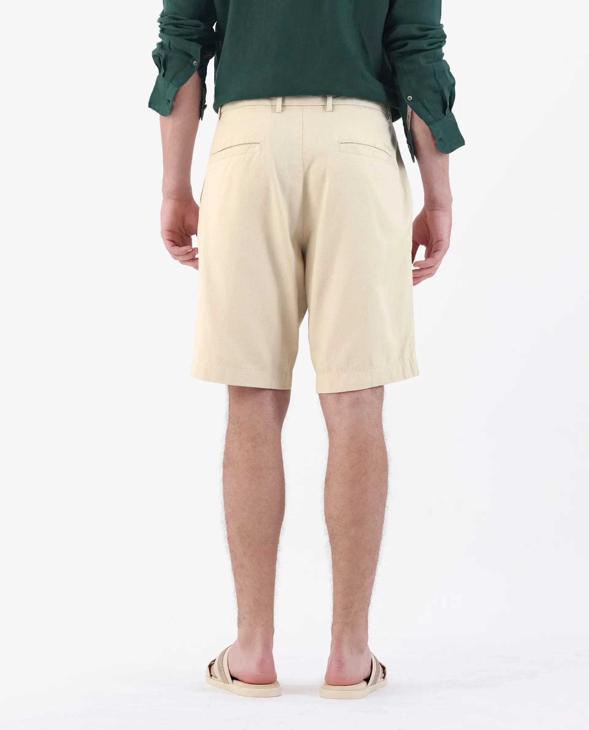 Rare Rabbit Men's Edam Beige Linen Blend Plain Relaxed Fit Shorts - Image 7