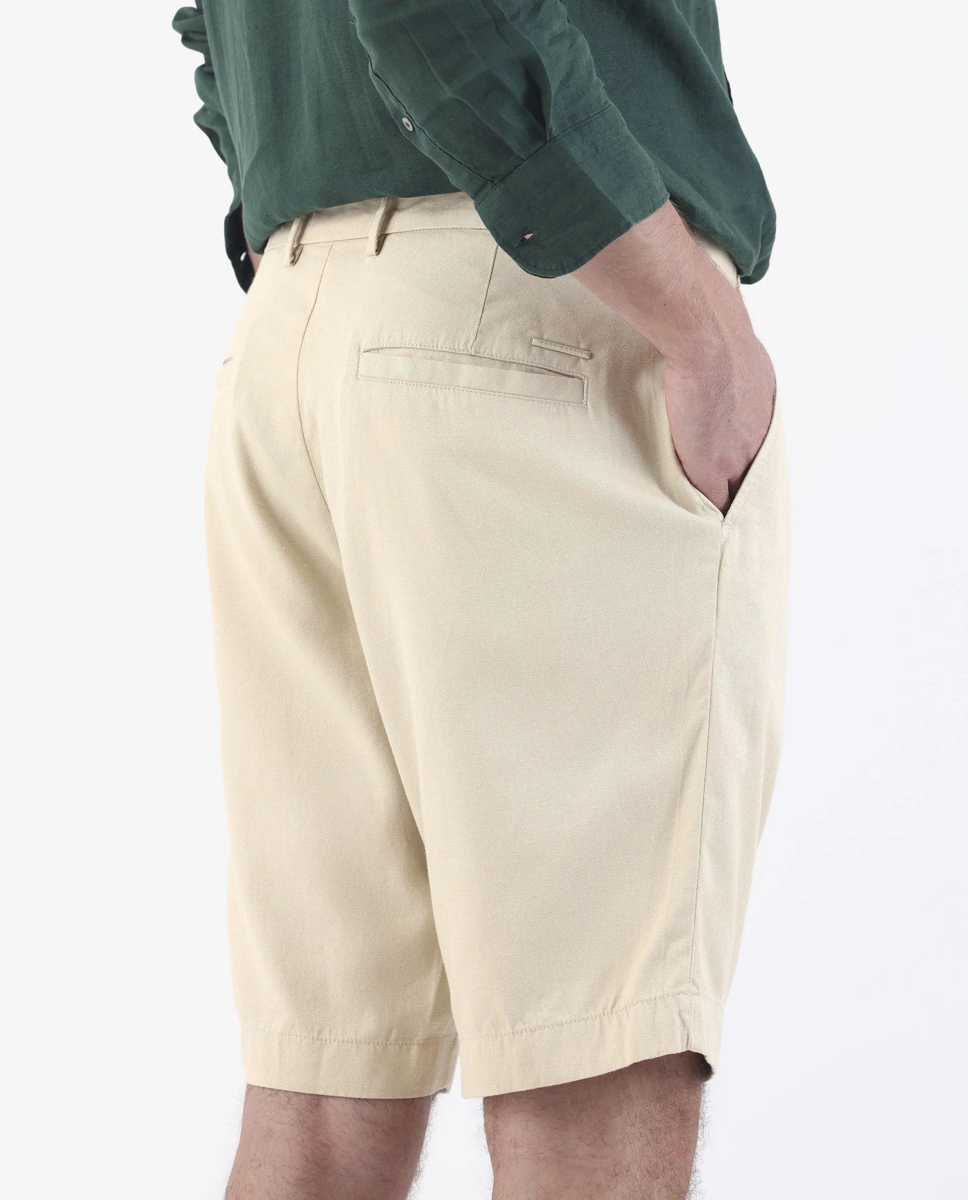 Rare Rabbit Men's Edam Beige Linen Blend Plain Relaxed Fit Shorts - Image 8