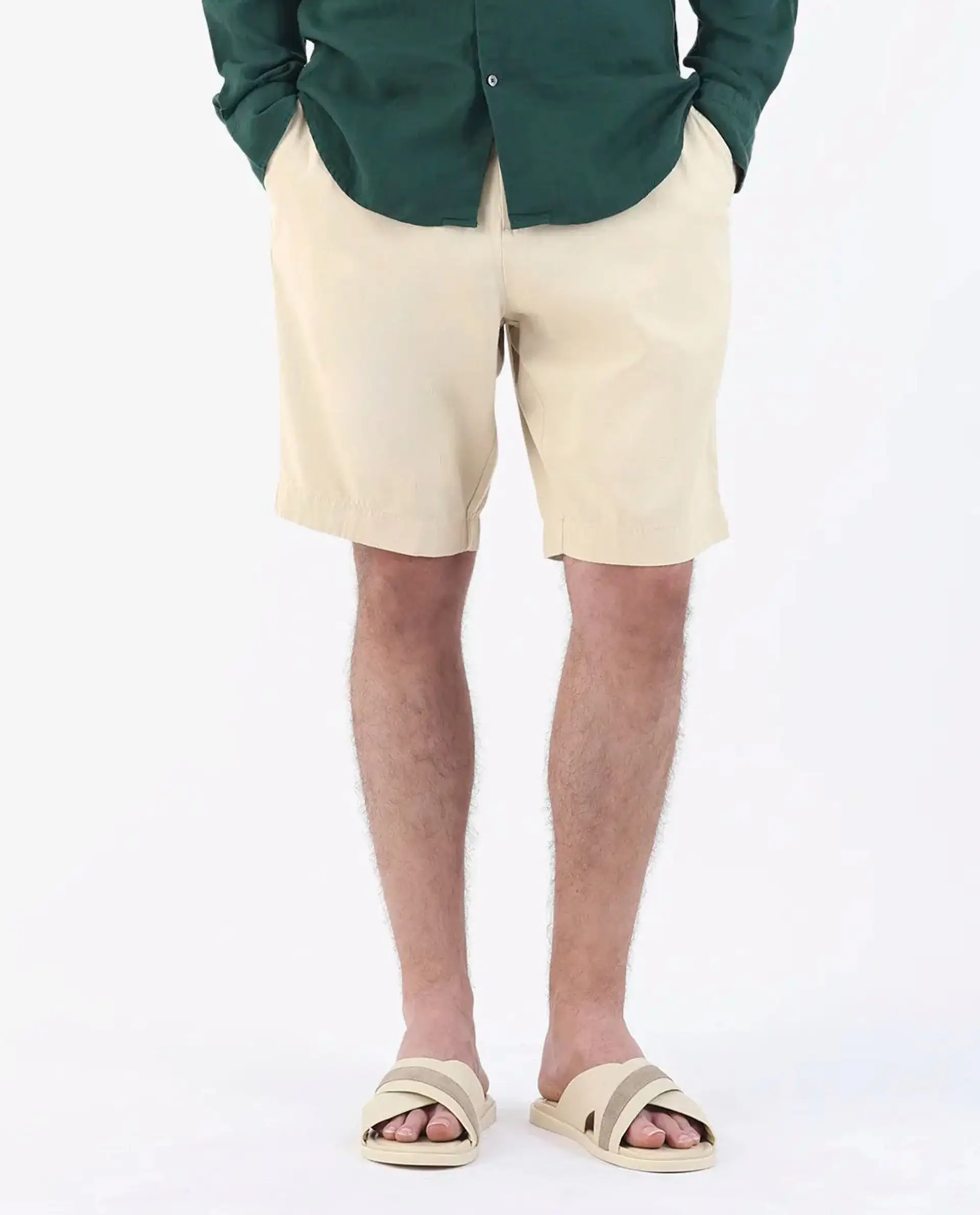 Rare Rabbit Men's Edam Beige Linen Blend Plain Relaxed Fit Shorts - Image 9