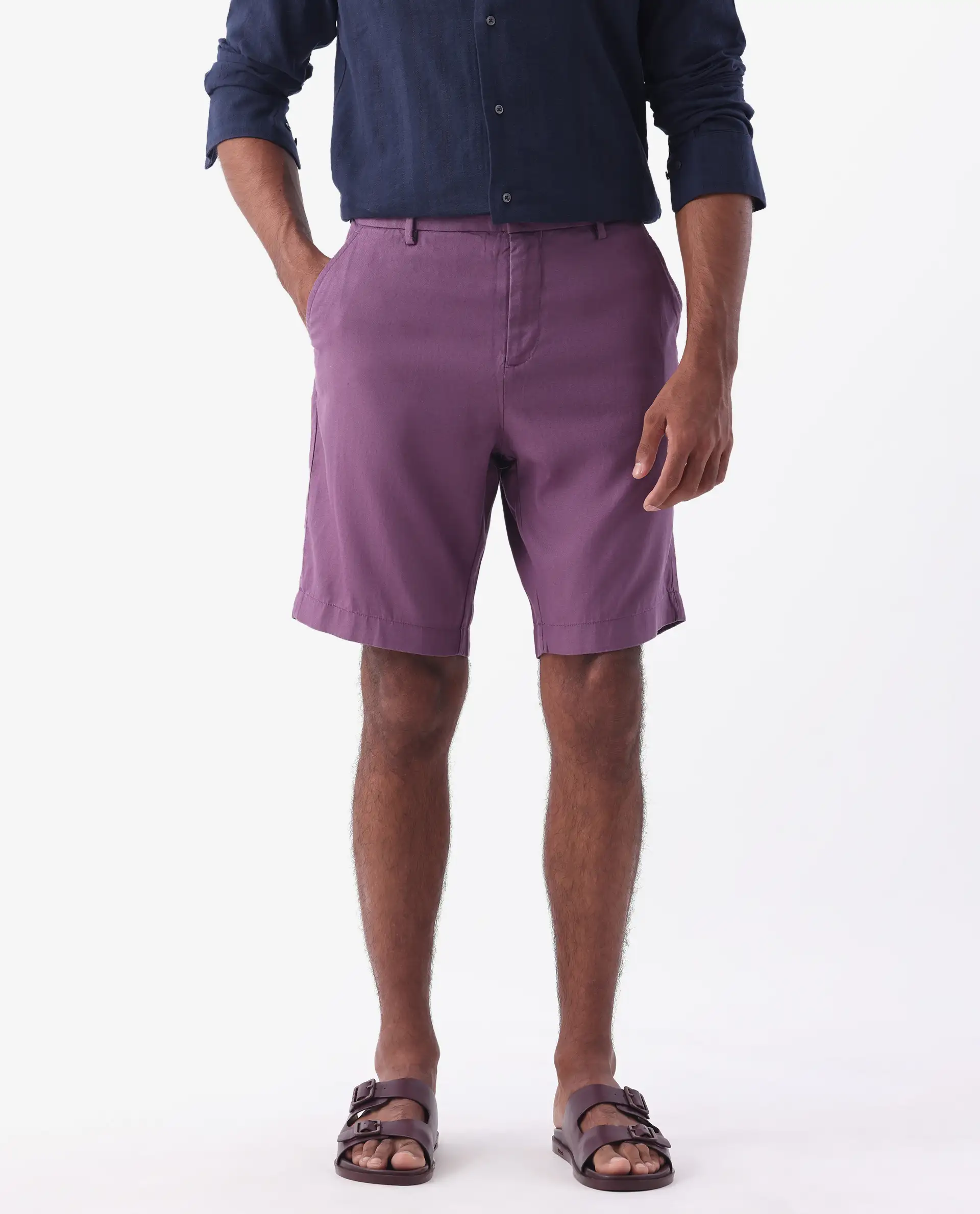 Rare Rabbit Men's Linen Blend Plain Relaxed Fit Shorts - Image 2