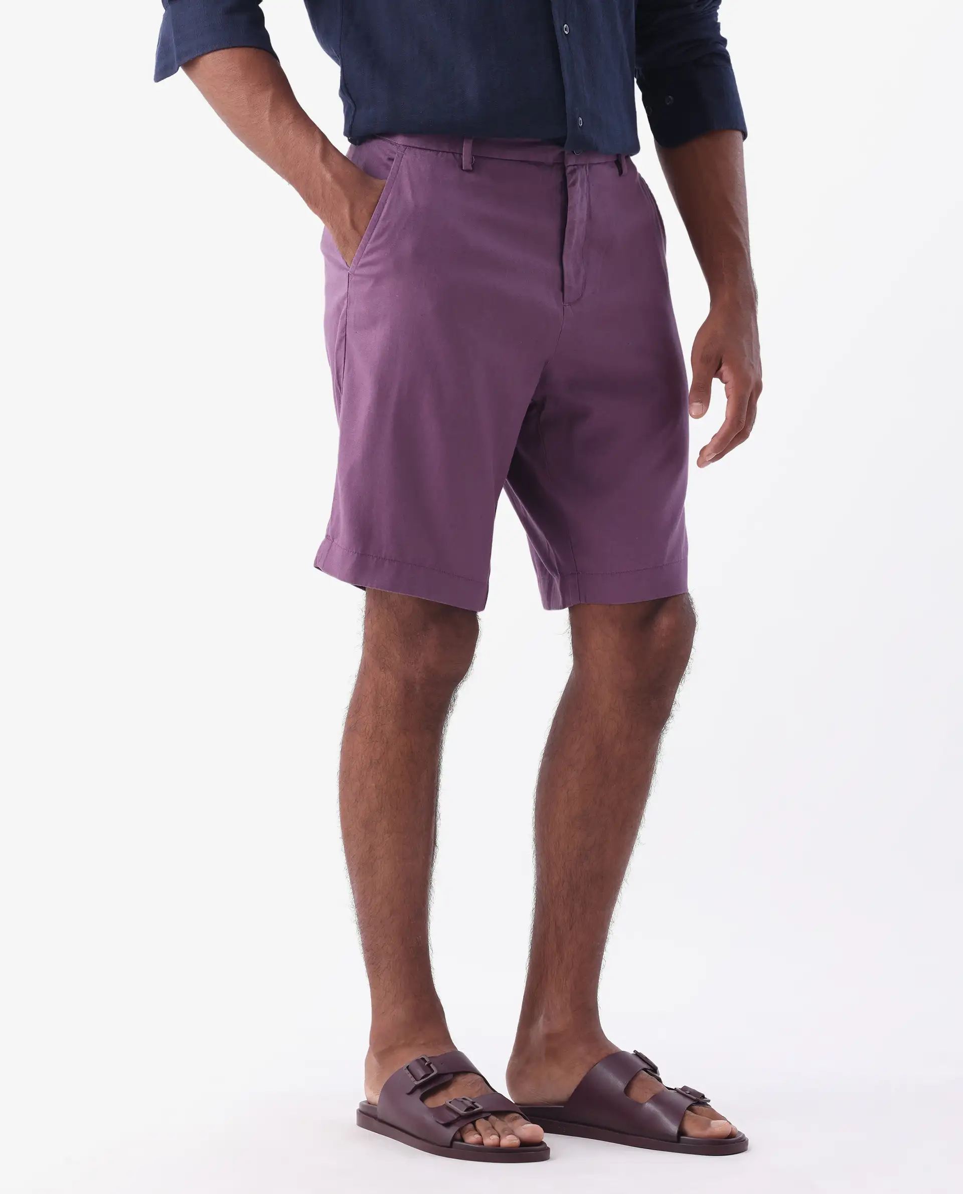 Rare Rabbit Men's Linen Blend Plain Relaxed Fit Shorts - Image 3