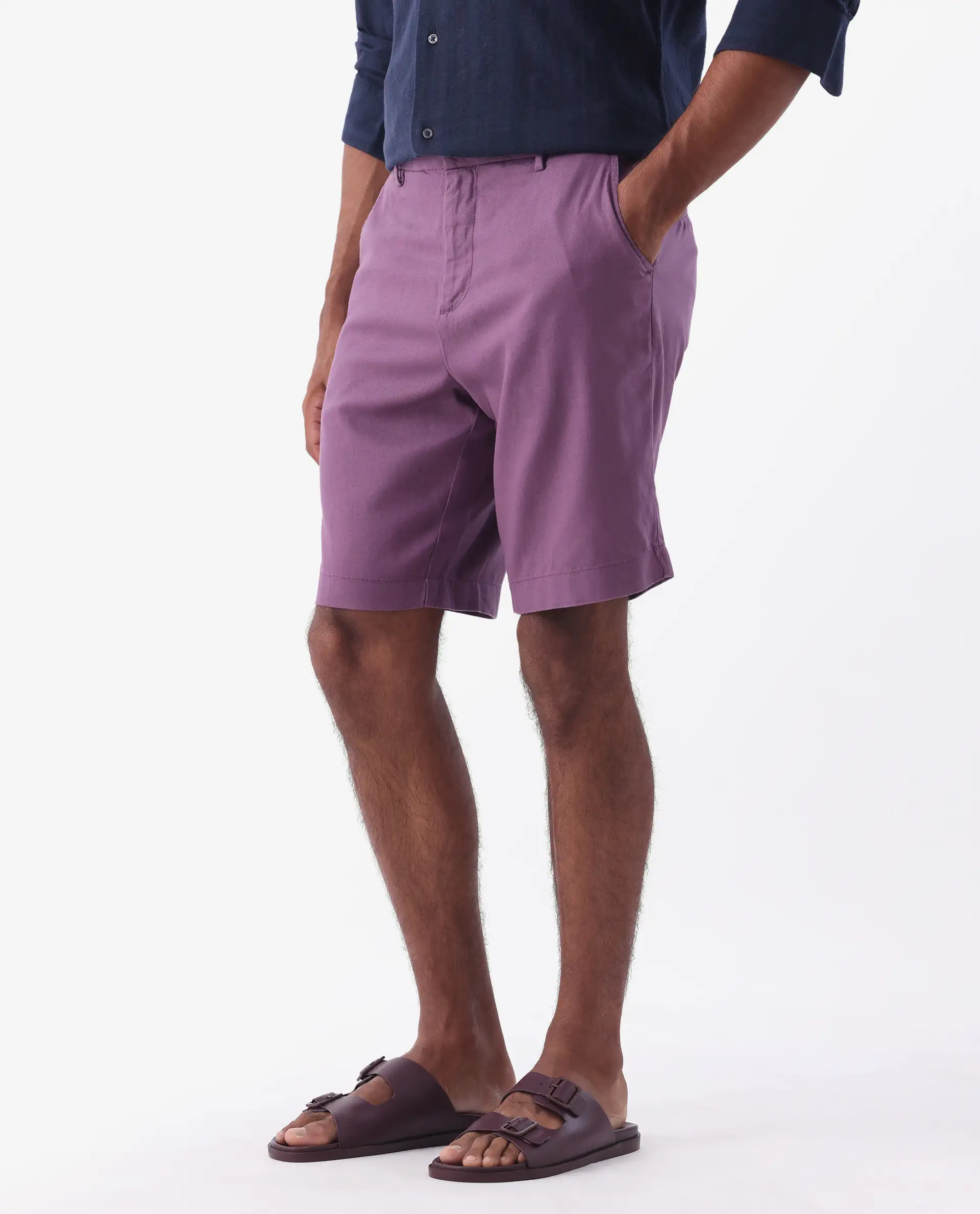 Rare Rabbit Men's Linen Blend Plain Relaxed Fit Shorts - Image 4