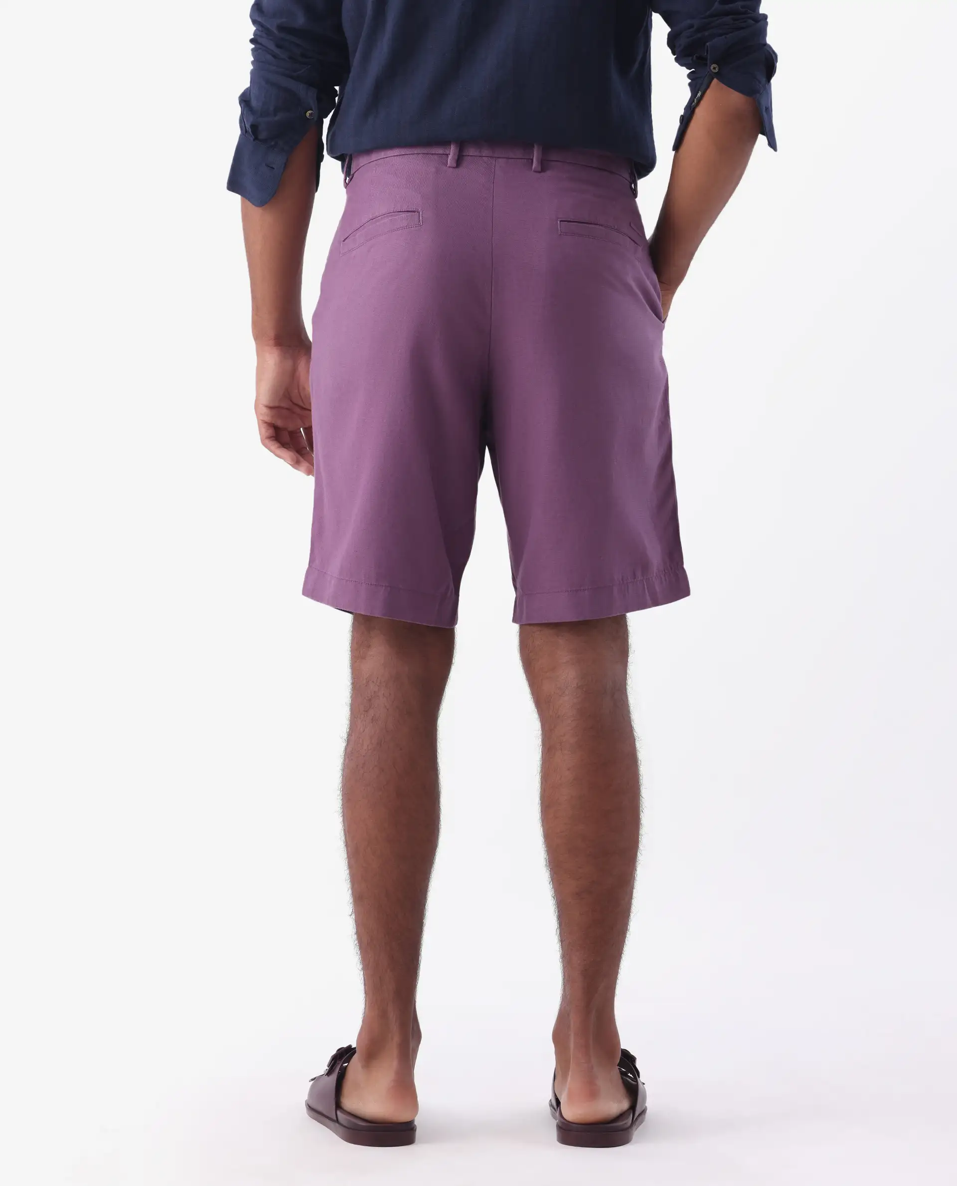 Rare Rabbit Men's Linen Blend Plain Relaxed Fit Shorts - Image 5
