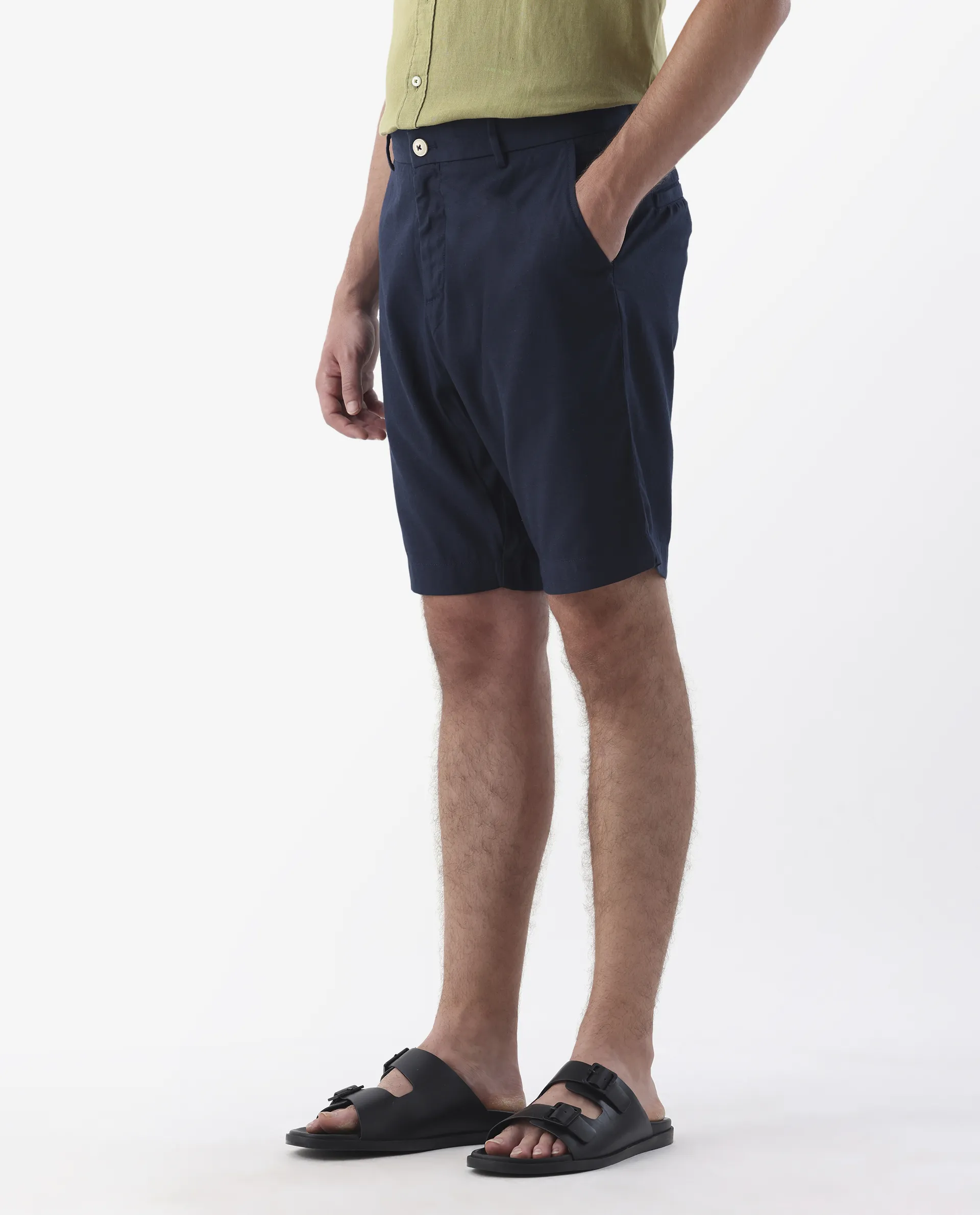 Rare Rabbit Men's Edam Navy Linen Blend Plain Relaxed Fit Shorts - Image 2