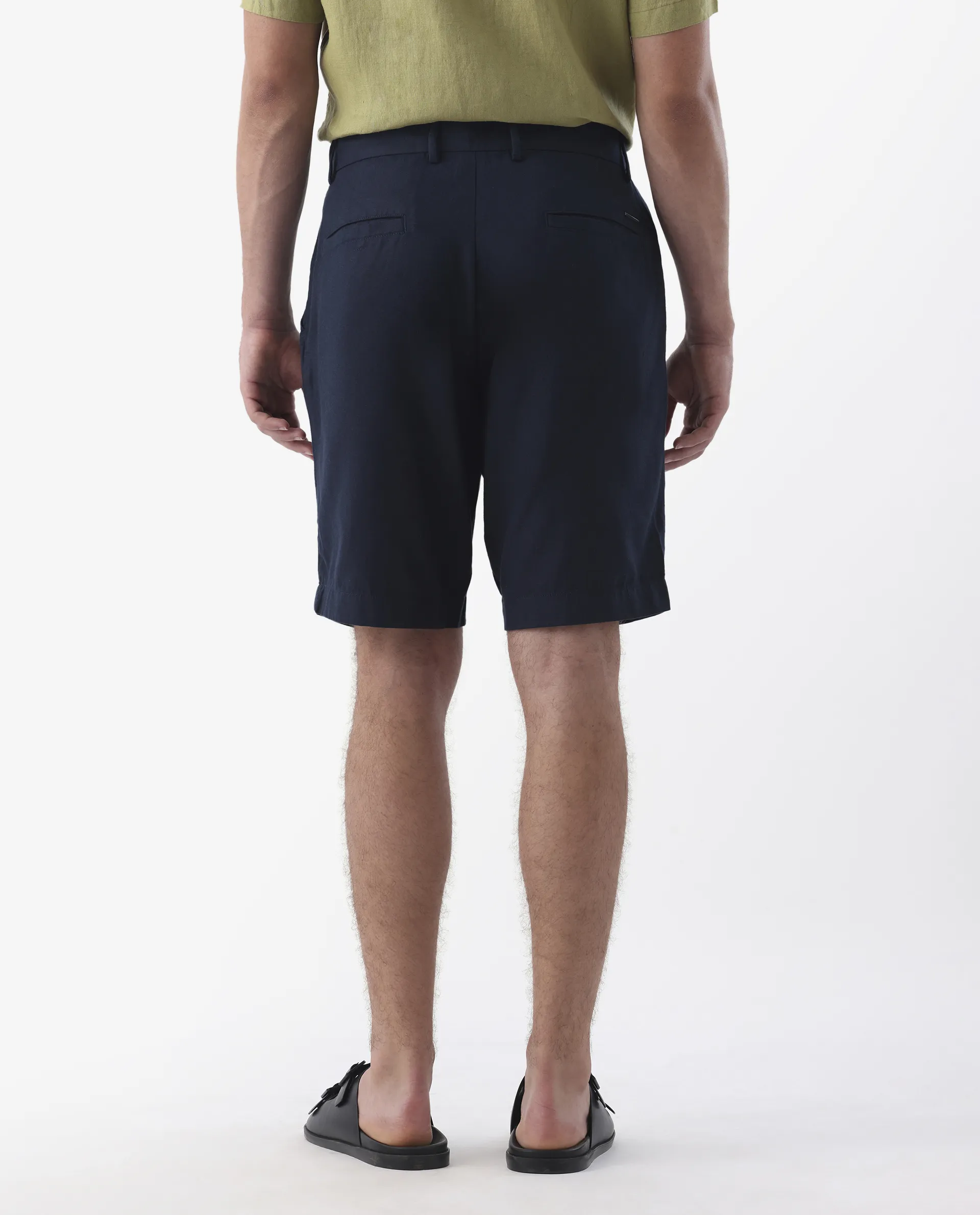 Rare Rabbit Men's Edam Navy Linen Blend Plain Relaxed Fit Shorts - Image 3