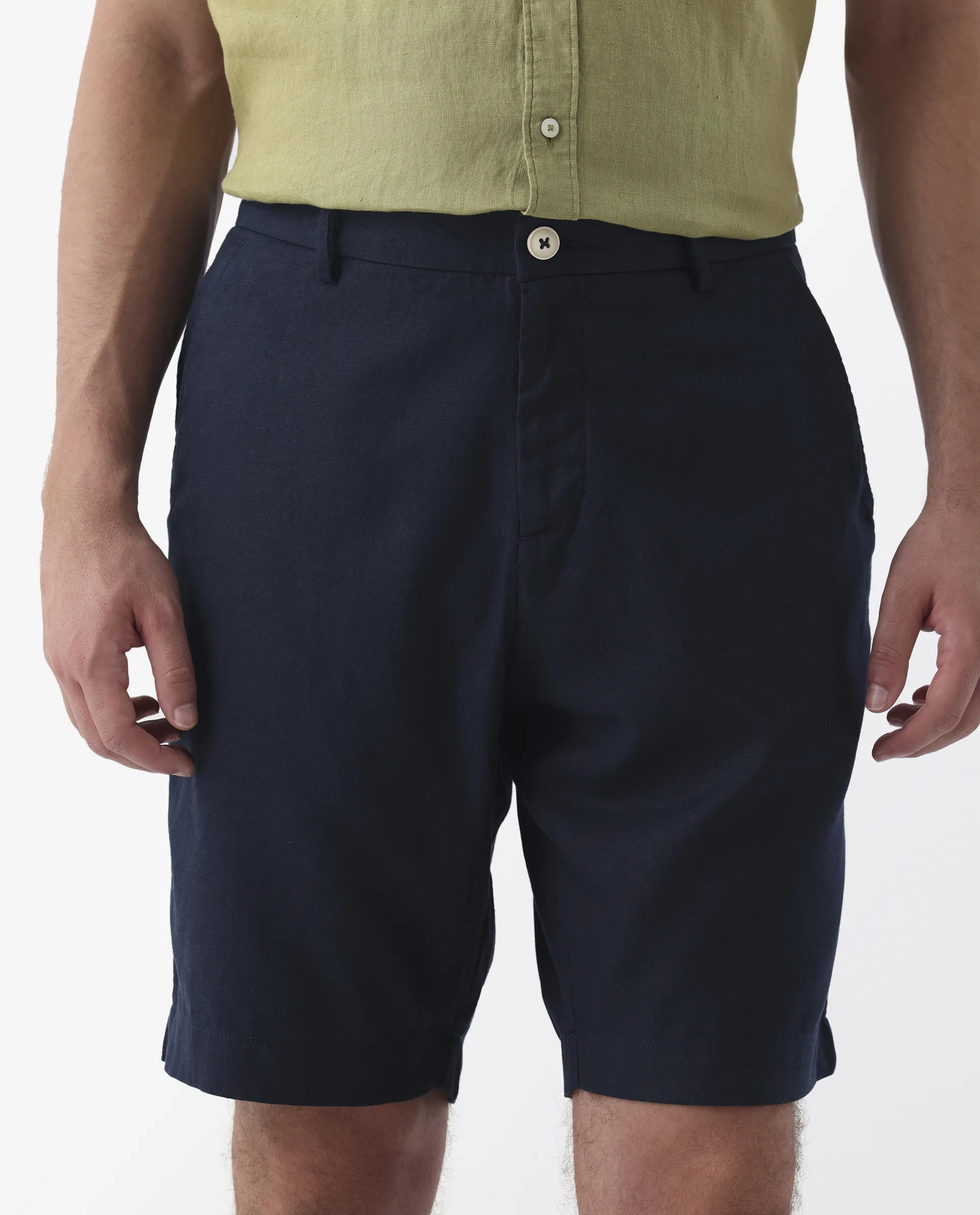 Rare Rabbit Men's Edam Navy Linen Blend Plain Relaxed Fit Shorts - Image 4