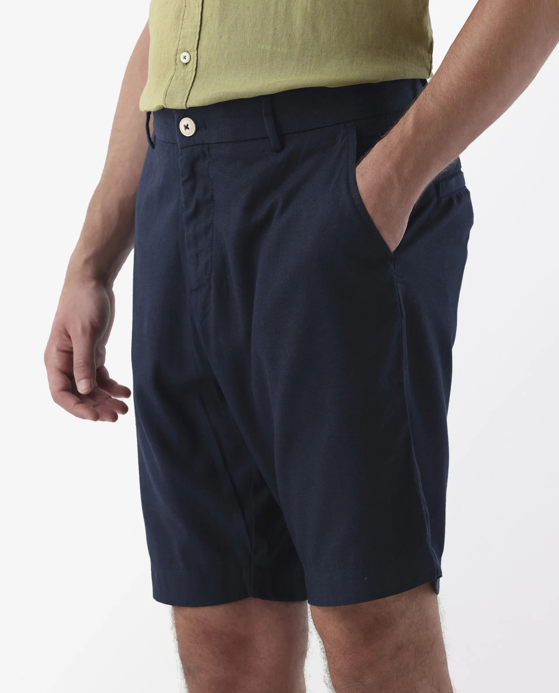 Rare Rabbit Men's Edam Navy Linen Blend Plain Relaxed Fit Shorts - Image 5