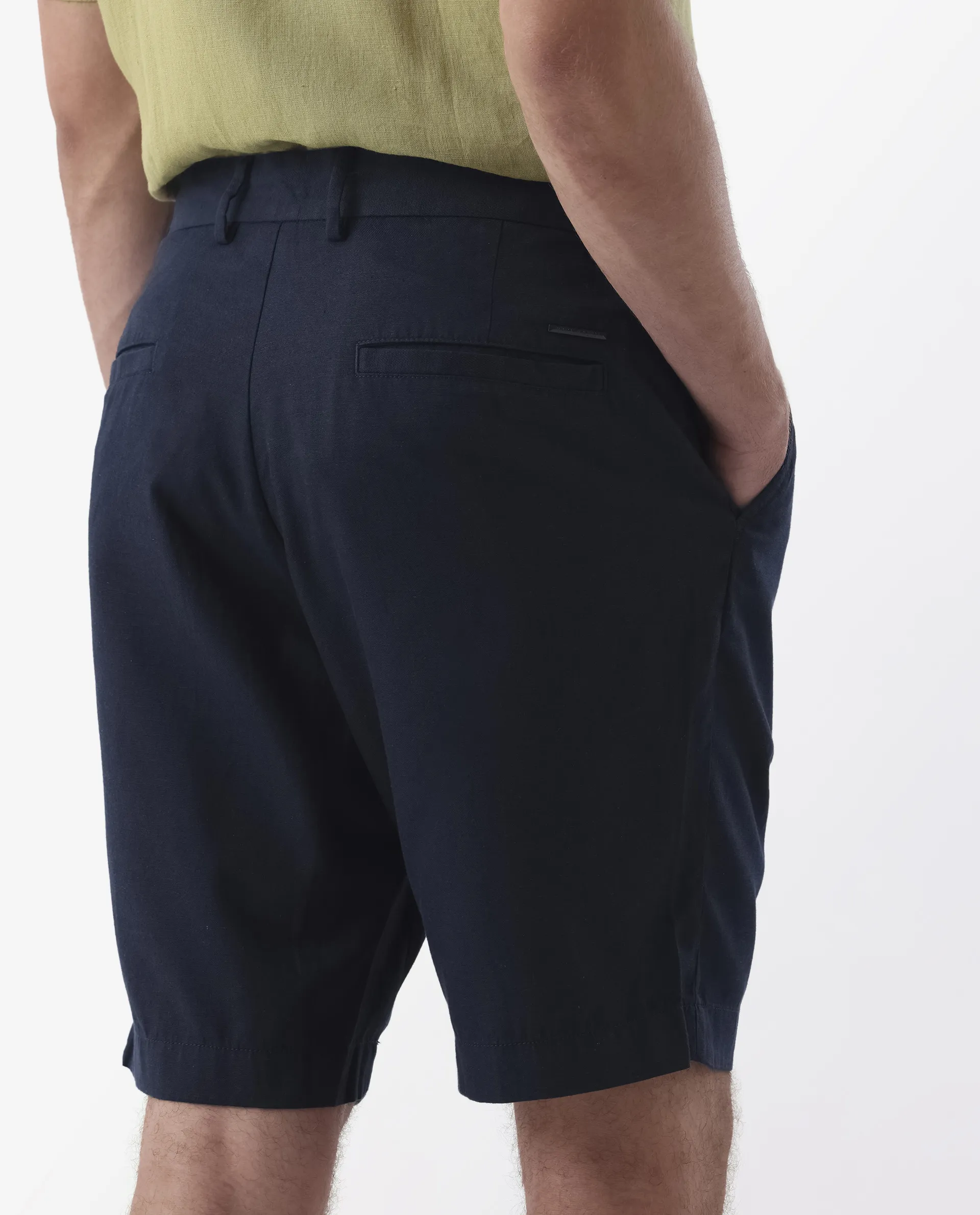 Rare Rabbit Men's Edam Navy Linen Blend Plain Relaxed Fit Shorts - Image 7
