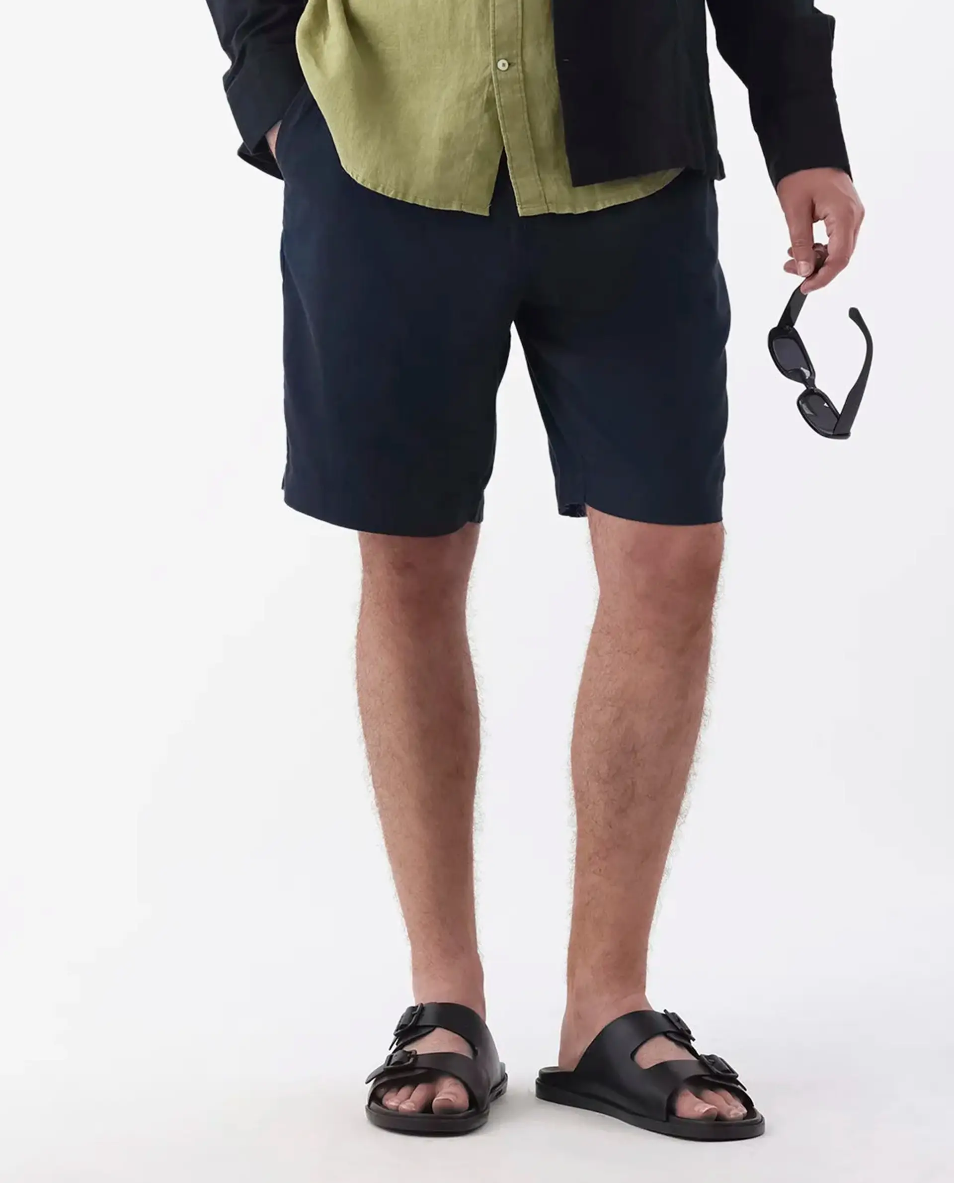 Rare Rabbit Men's Edam Navy Linen Blend Plain Relaxed Fit Shorts - Image 8