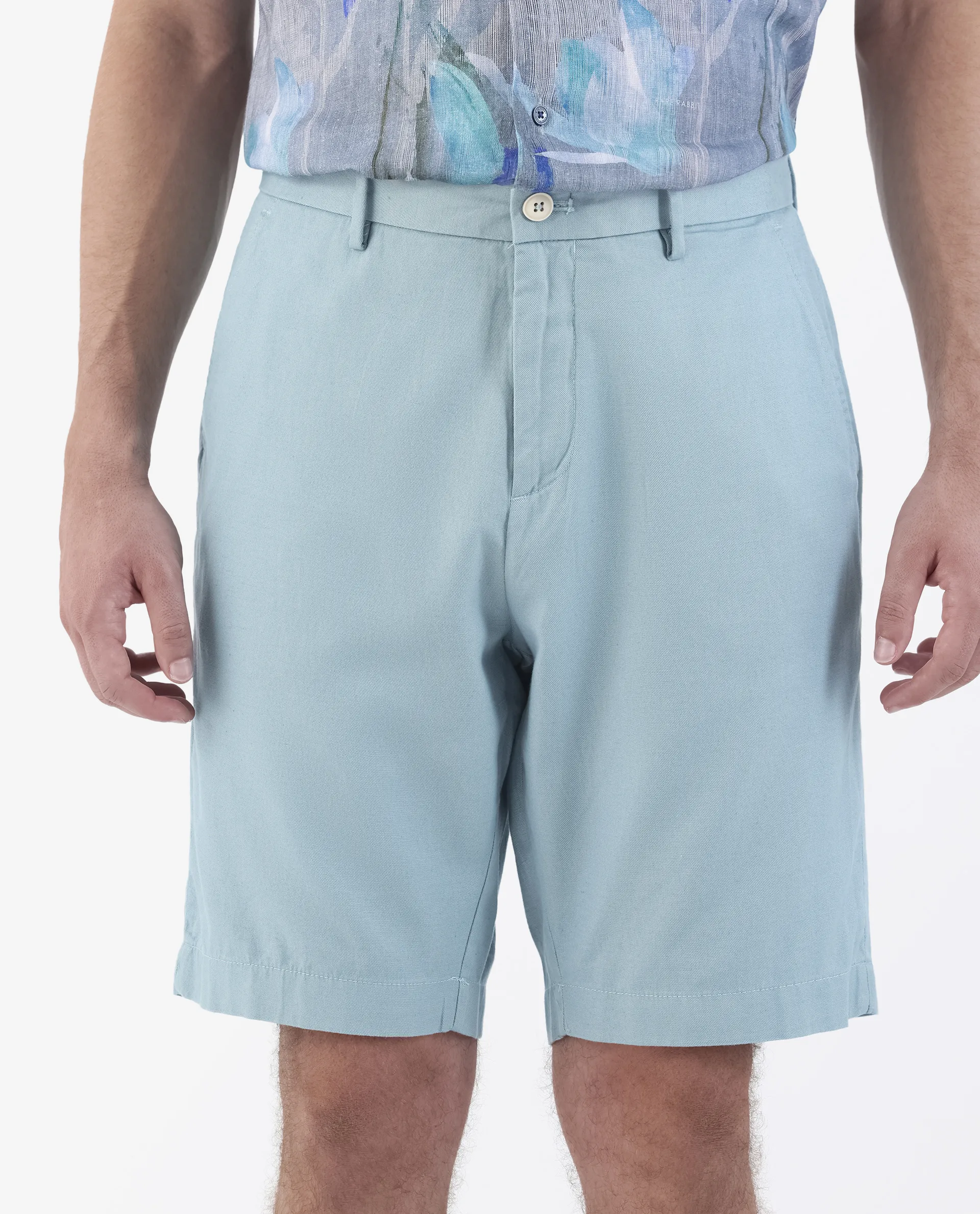Rare Rabbit Men's Edam Turq Linen Blend Plain Relaxed Fit Shorts - Image 3
