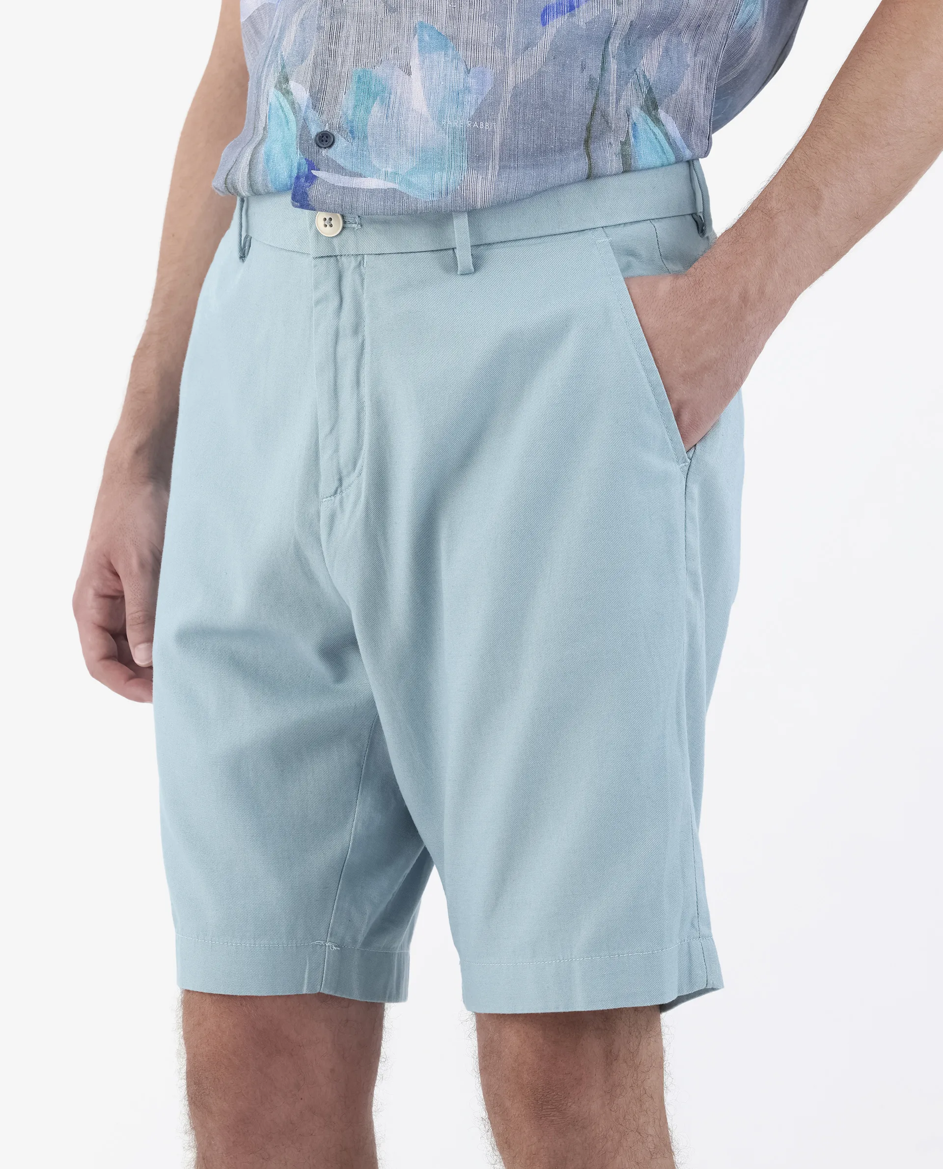 Rare Rabbit Men's Edam Turq Linen Blend Plain Relaxed Fit Shorts - Image 4