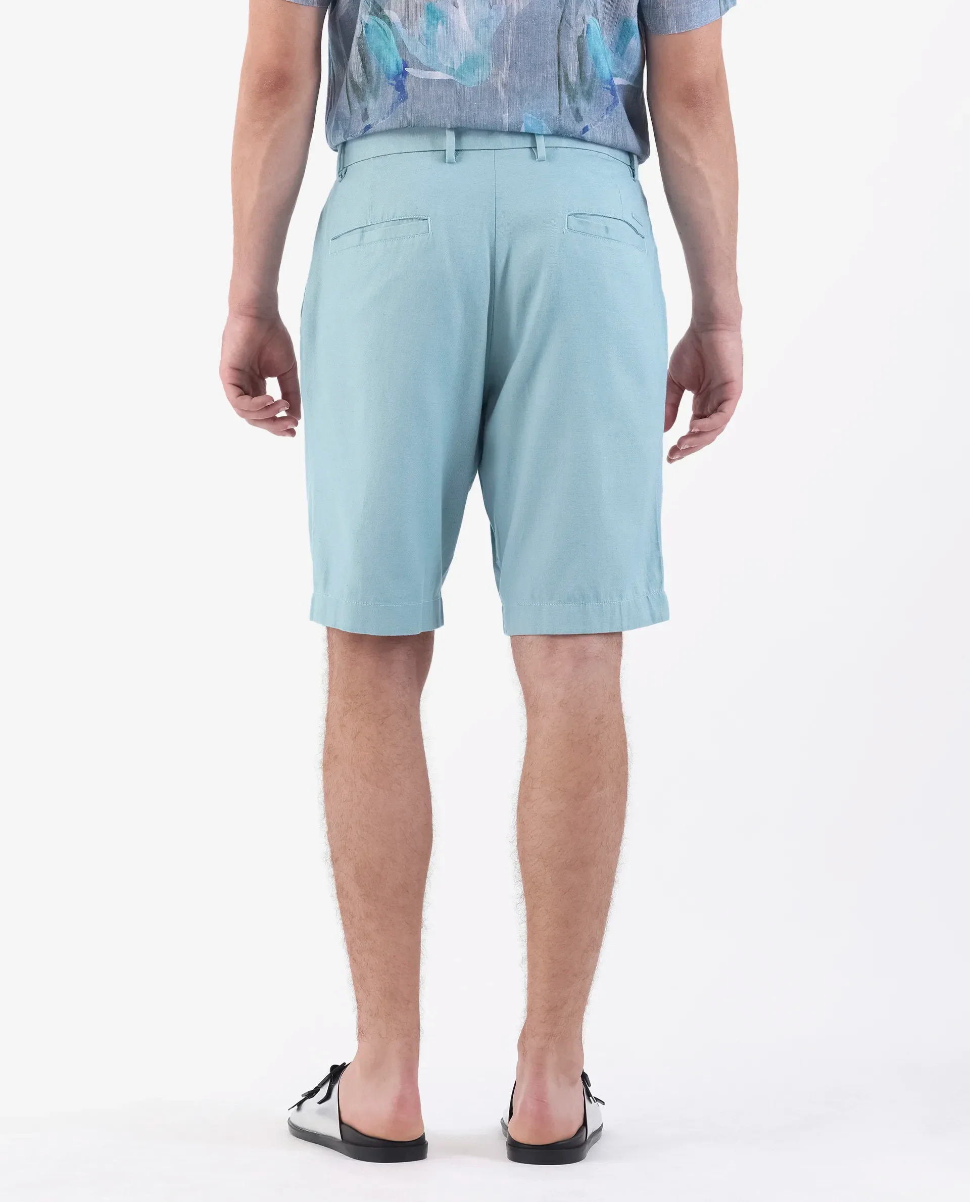 Rare Rabbit Men's Edam Turq Linen Blend Plain Relaxed Fit Shorts - Image 8