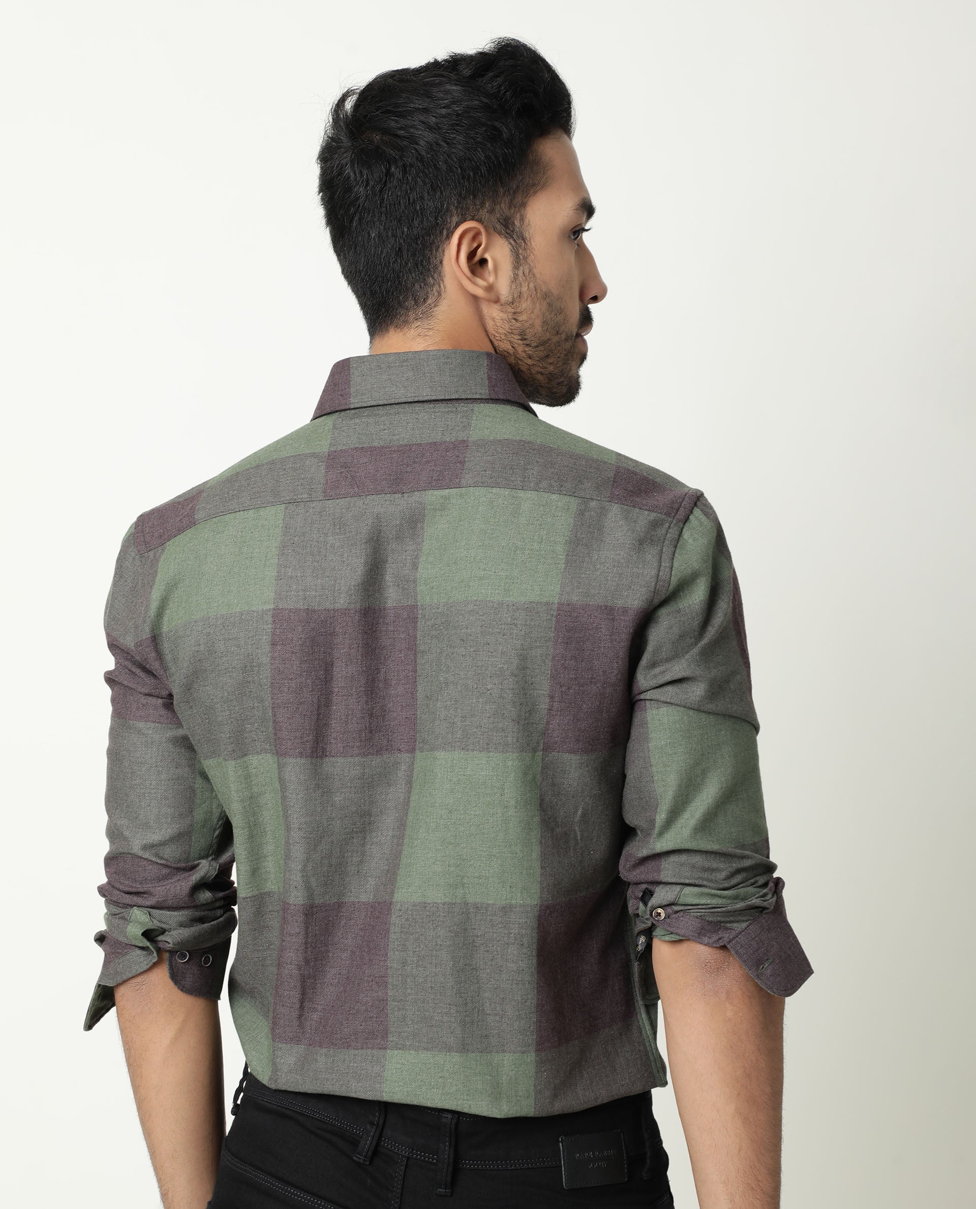 Rare Rabbit Men's Edd Green Cotton Checked Print Tailored Fit Full Sleeve Collared Shirt - Image 10
