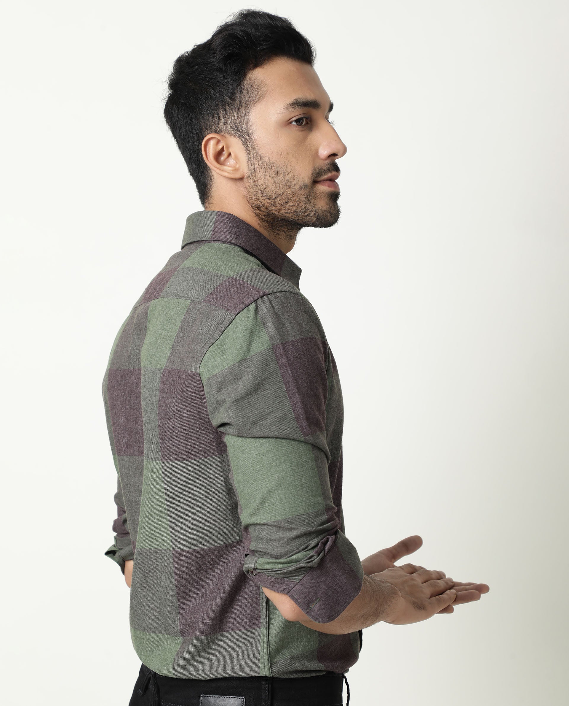 Rare Rabbit Men's Edd Green Cotton Checked Print Tailored Fit Full Sleeve Collared Shirt - Image 11