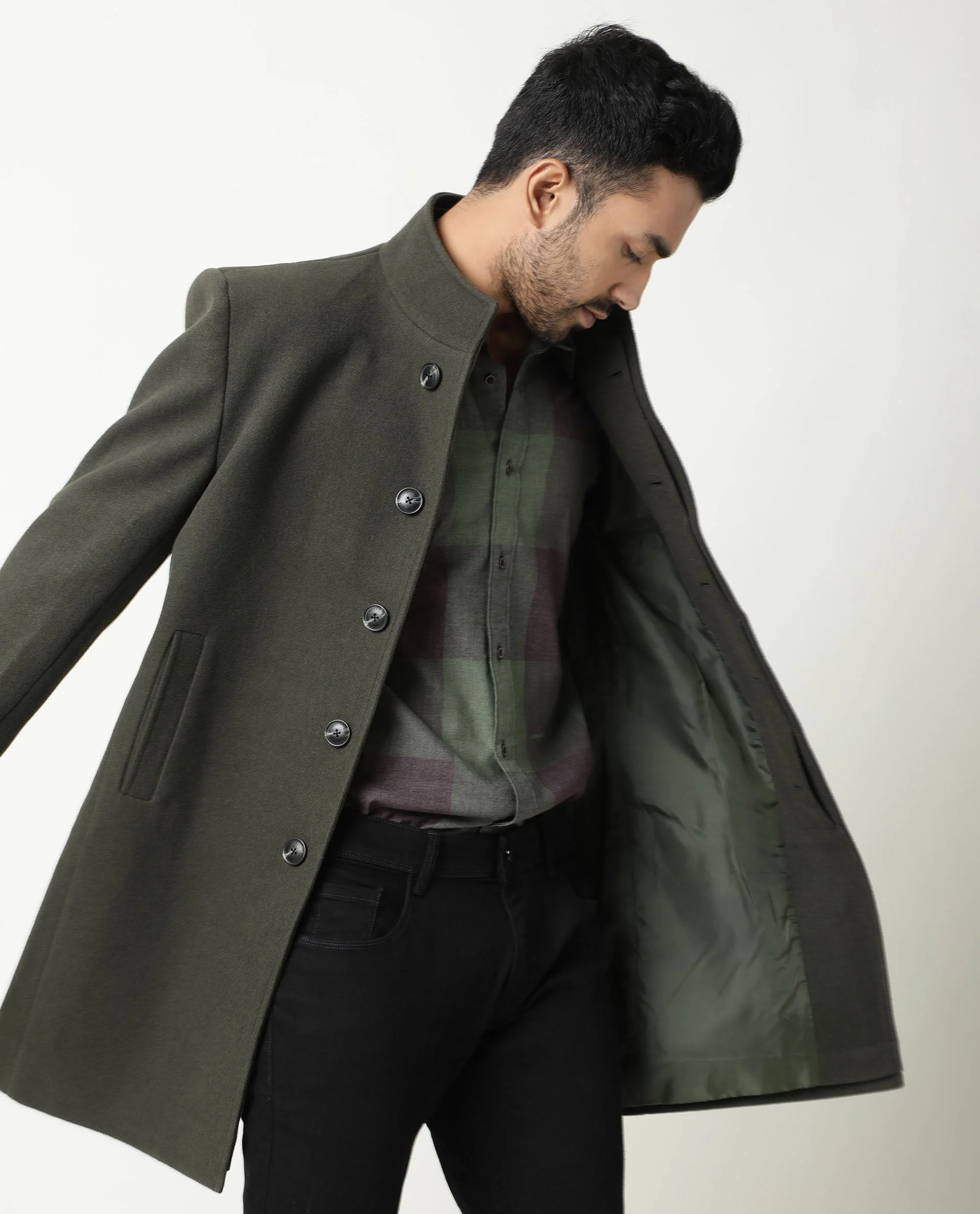 Rare Rabbit Men's Edd Green Cotton Checked Print Tailored Fit Full Sleeve Collared Shirt - Image 12