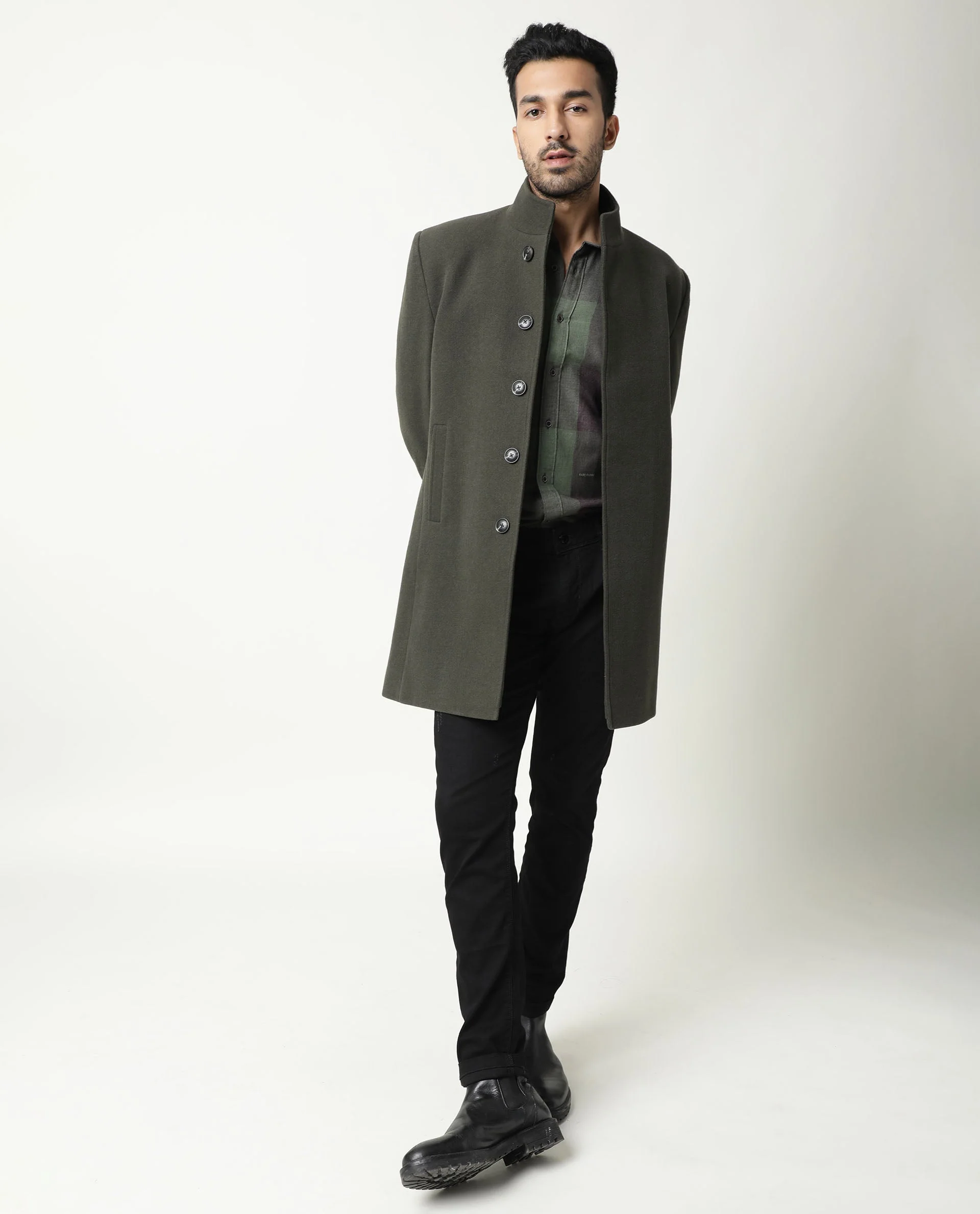 Rare Rabbit Men's Edd Green Cotton Checked Print Tailored Fit Full Sleeve Collared Shirt - Image 13