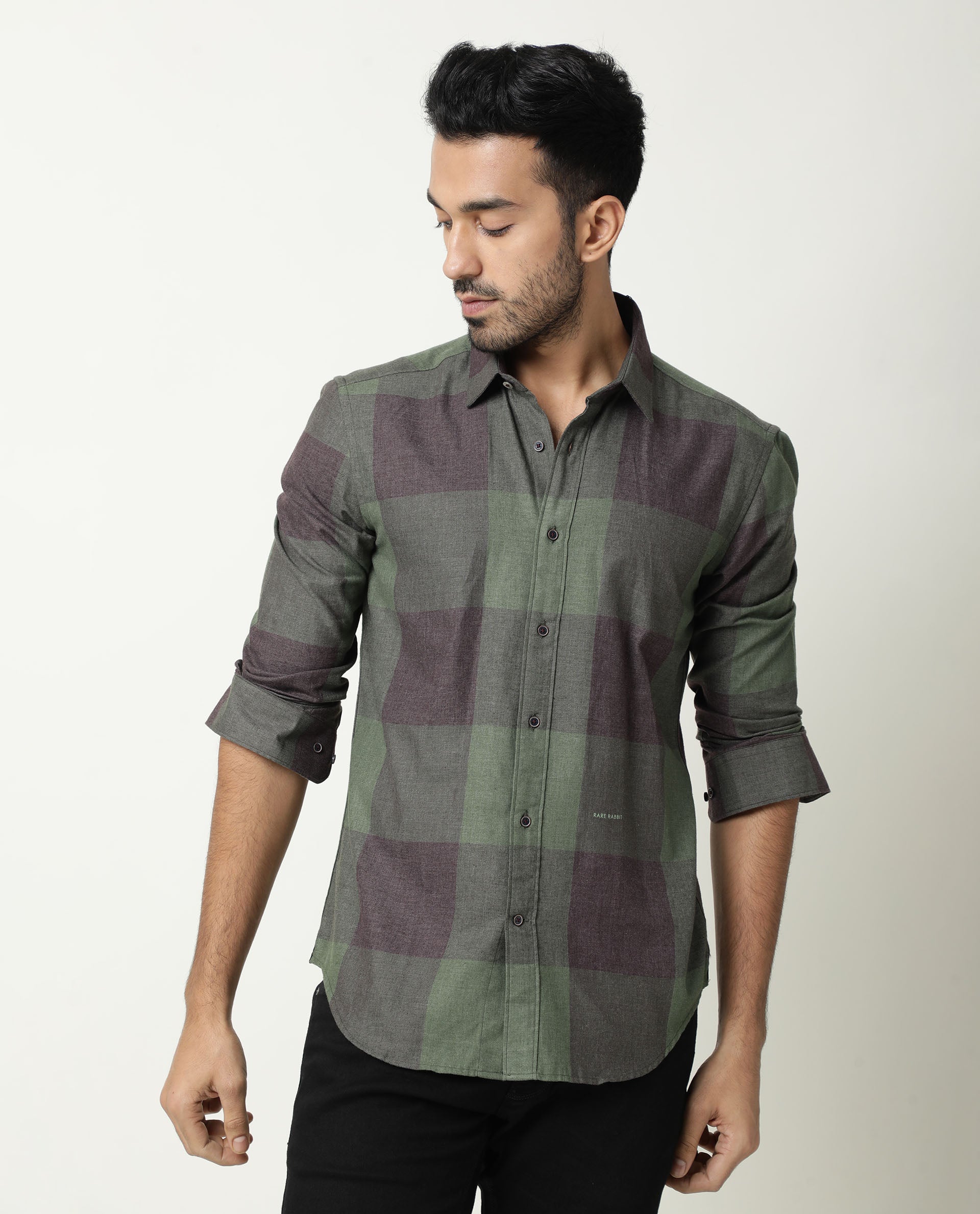 Rare Rabbit Men's Edd Green Cotton Checked Print Tailored Fit Full Sleeve Collared Shirt - Image 3