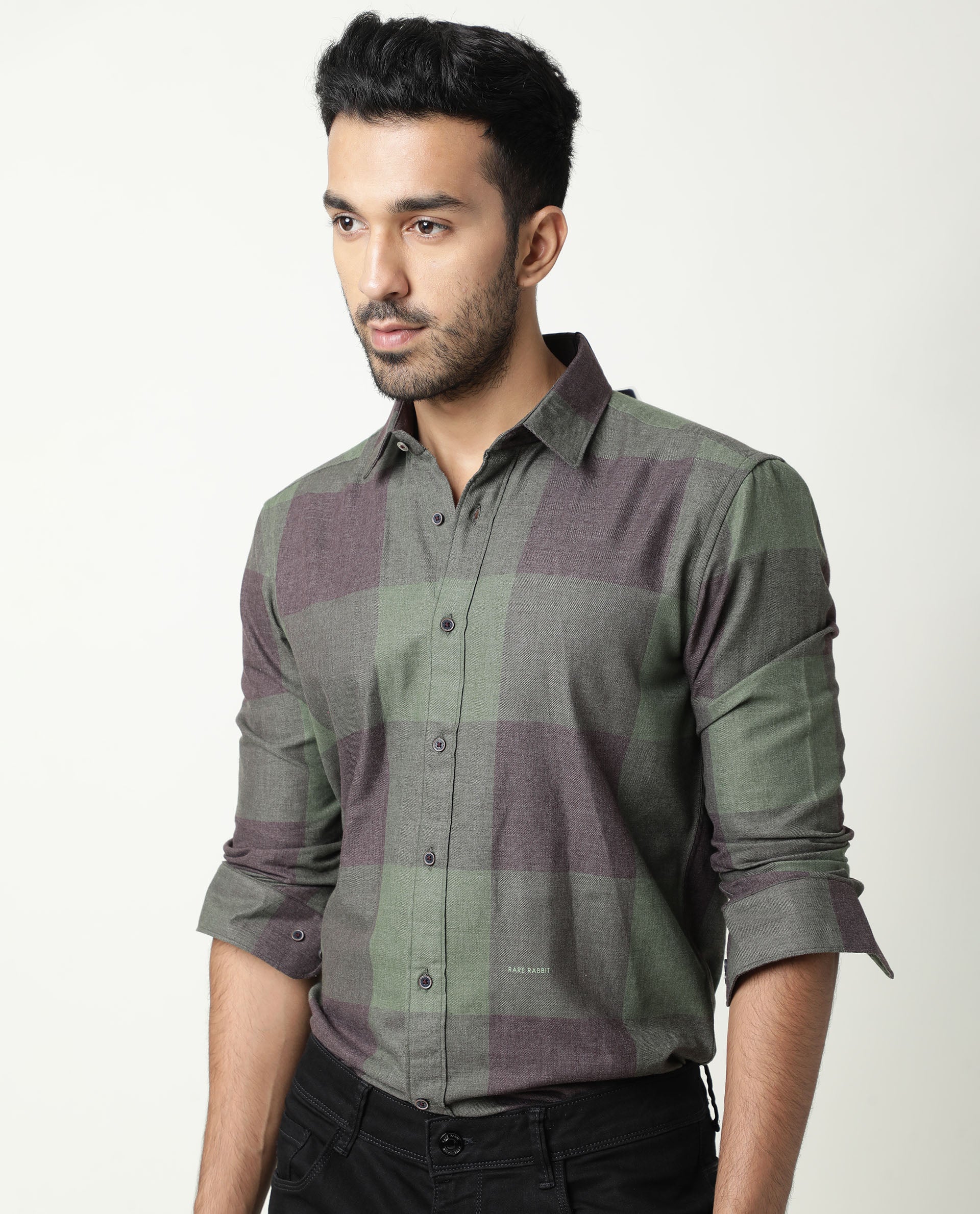 Rare Rabbit Men's Edd Green Cotton Checked Print Tailored Fit Full Sleeve Collared Shirt - Image 5