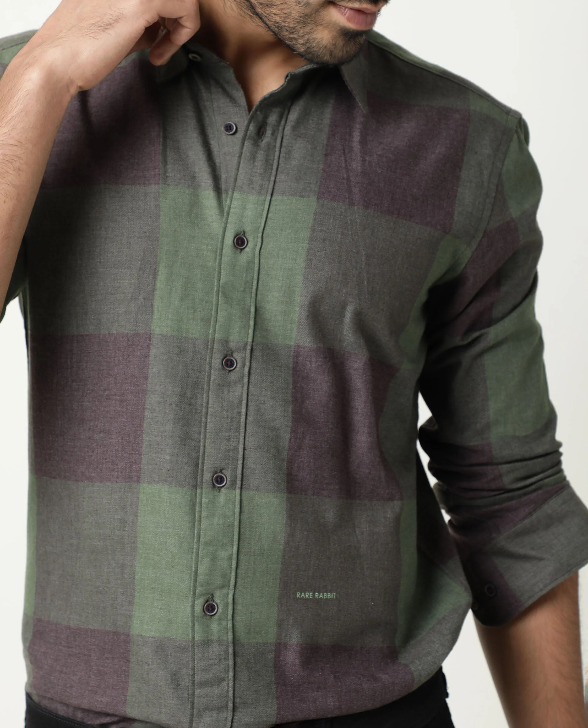 Rare Rabbit Men's Edd Green Cotton Checked Print Tailored Fit Full Sleeve Collared Shirt - Image 6