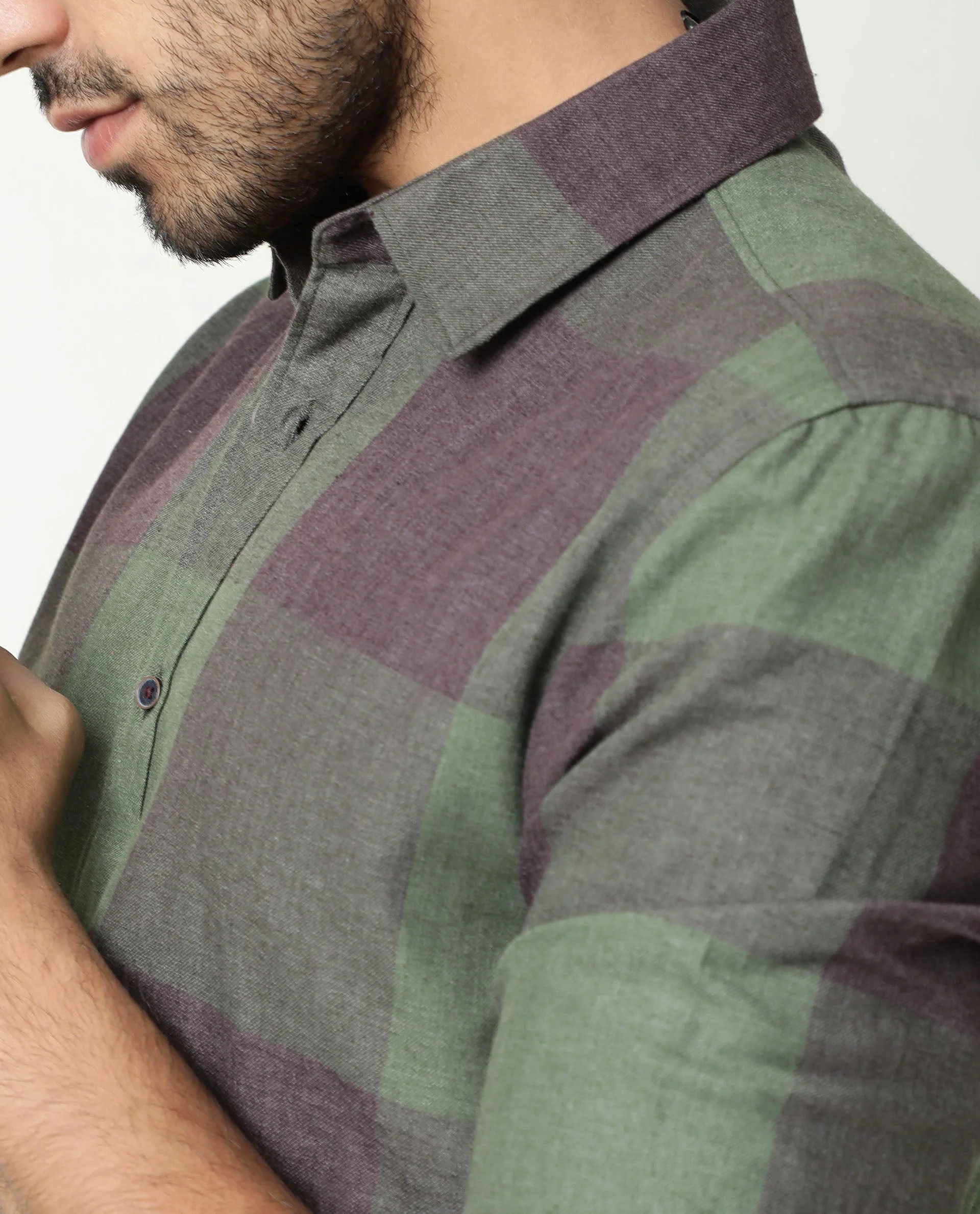 Rare Rabbit Men's Edd Green Cotton Checked Print Tailored Fit Full Sleeve Collared Shirt - Image 7