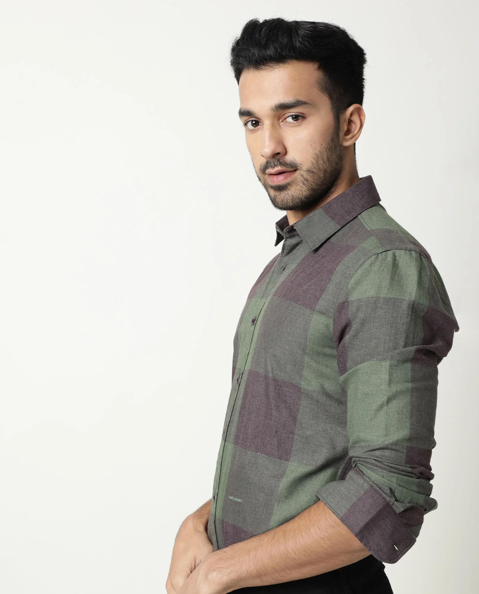 Rare Rabbit Men's Edd Green Cotton Checked Print Tailored Fit Full Sleeve Collared Shirt - Image 8