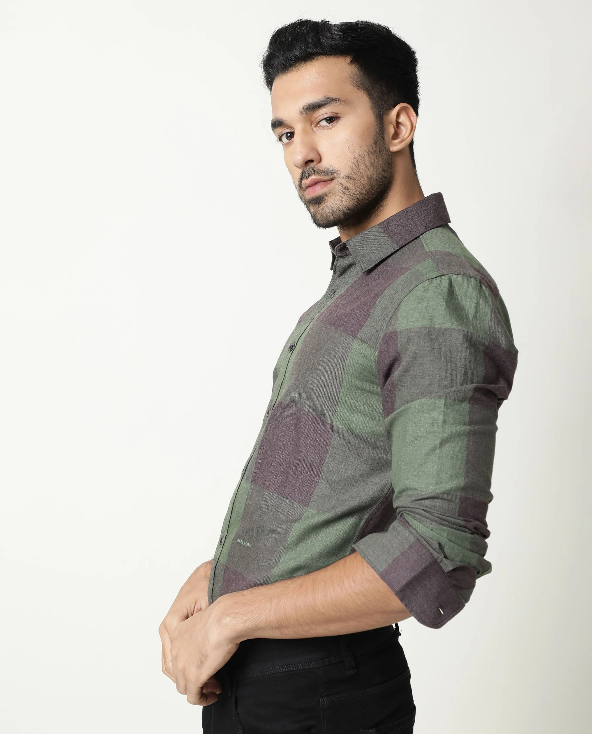 Rare Rabbit Men's Edd Green Cotton Checked Print Tailored Fit Full Sleeve Collared Shirt - Image 9