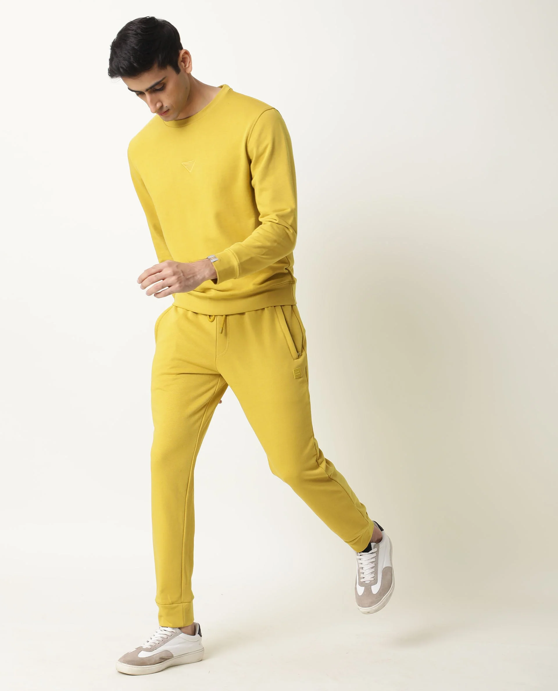 Rare Rabbit Men's Eden Yellow Cotton Plain Slim Fit Full Sleeve Crew Neck Sweatshirt - Image 2