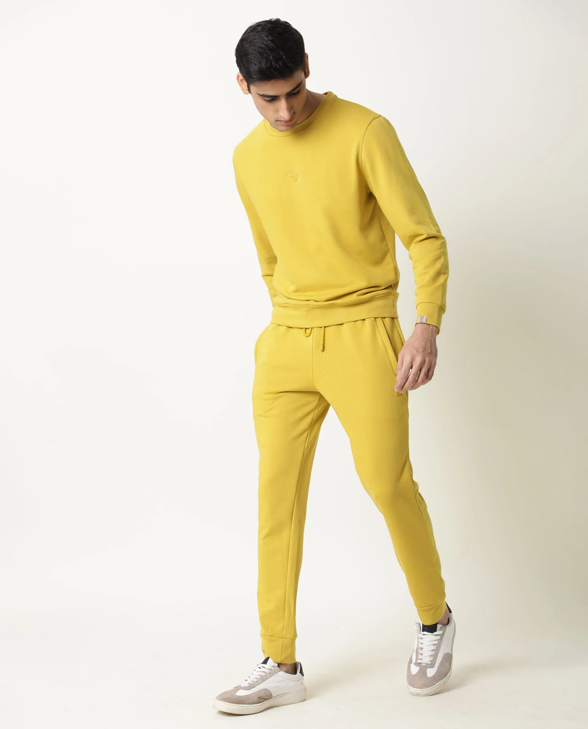 Rare Rabbit Men's Eden Yellow Cotton Plain Slim Fit Full Sleeve Crew Neck Sweatshirt - Image 3