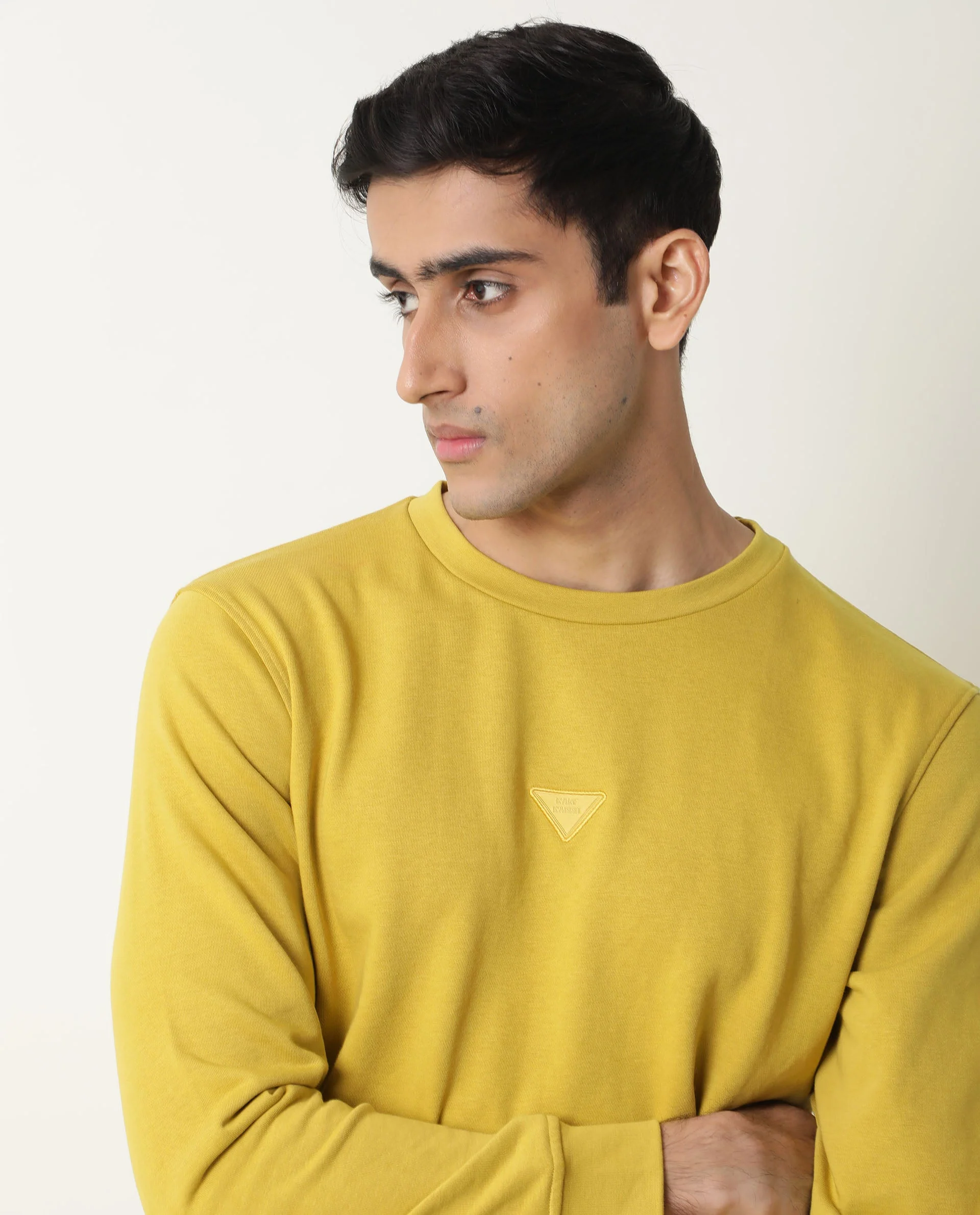 Rare Rabbit Men's Eden Yellow Cotton Plain Slim Fit Full Sleeve Crew Neck Sweatshirt - Image 6