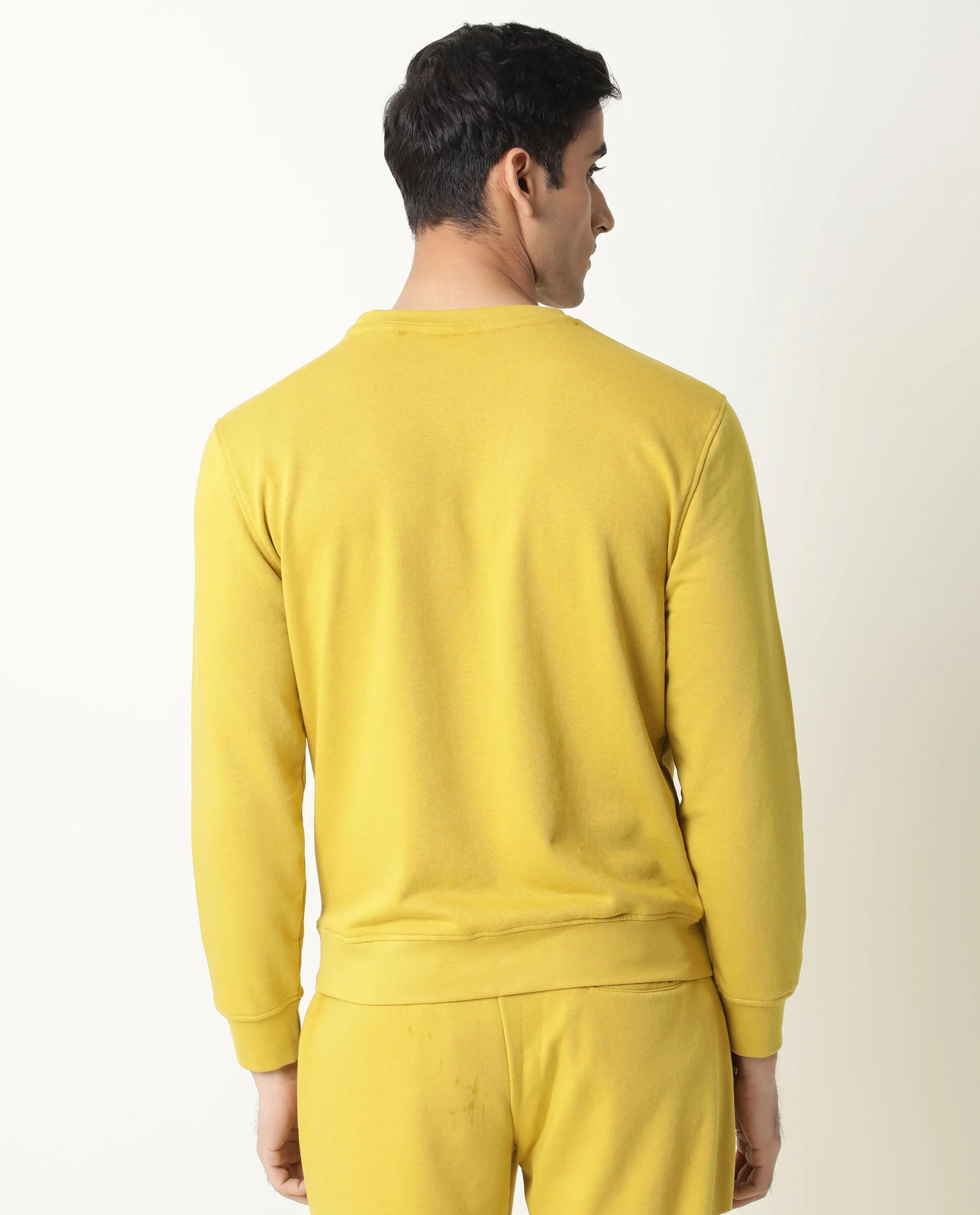 Rare Rabbit Men's Eden Yellow Cotton Plain Slim Fit Full Sleeve Crew Neck Sweatshirt - Image 7