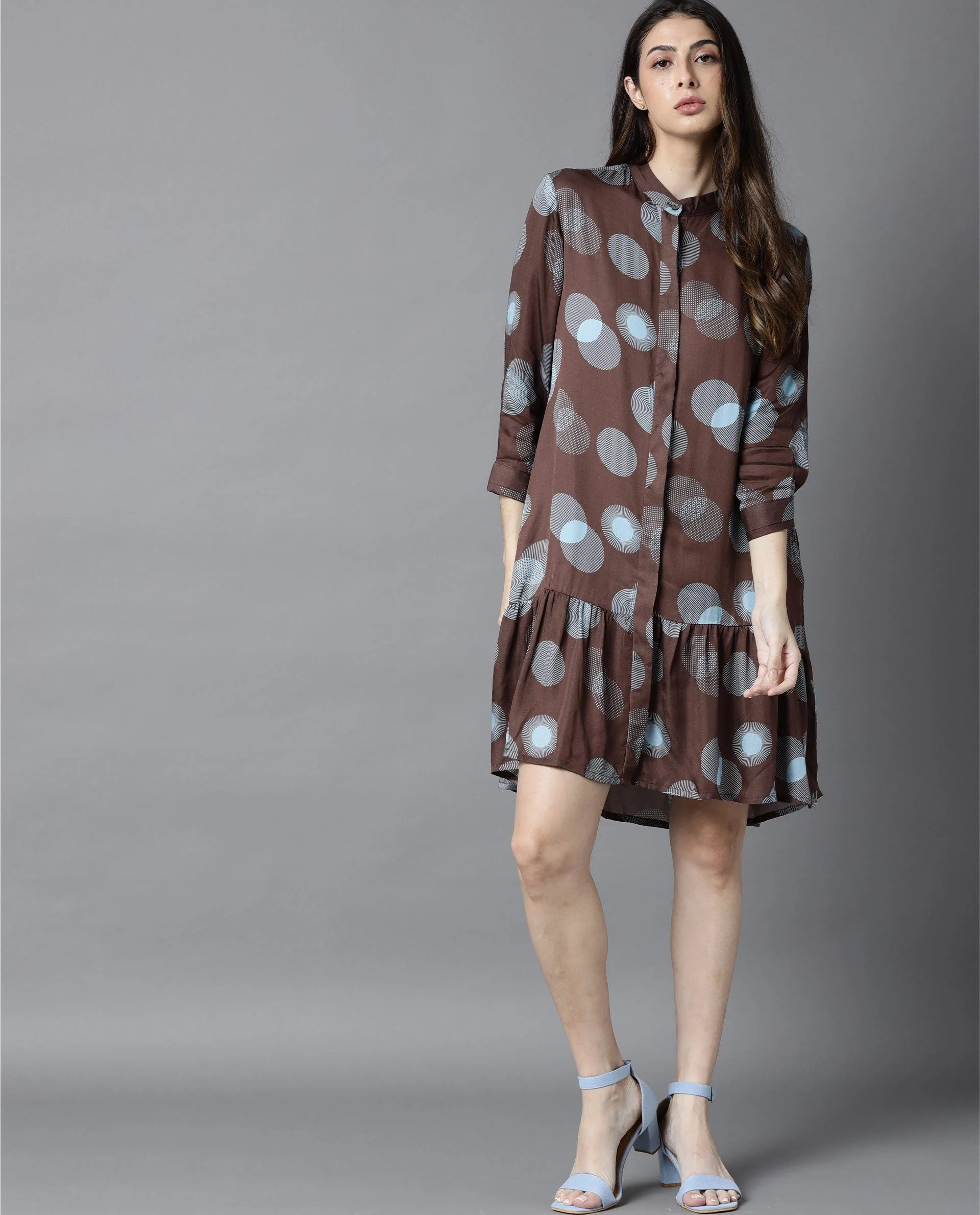Rareism Women Eden Brown Dress Short Sleeves Printed - Image 3