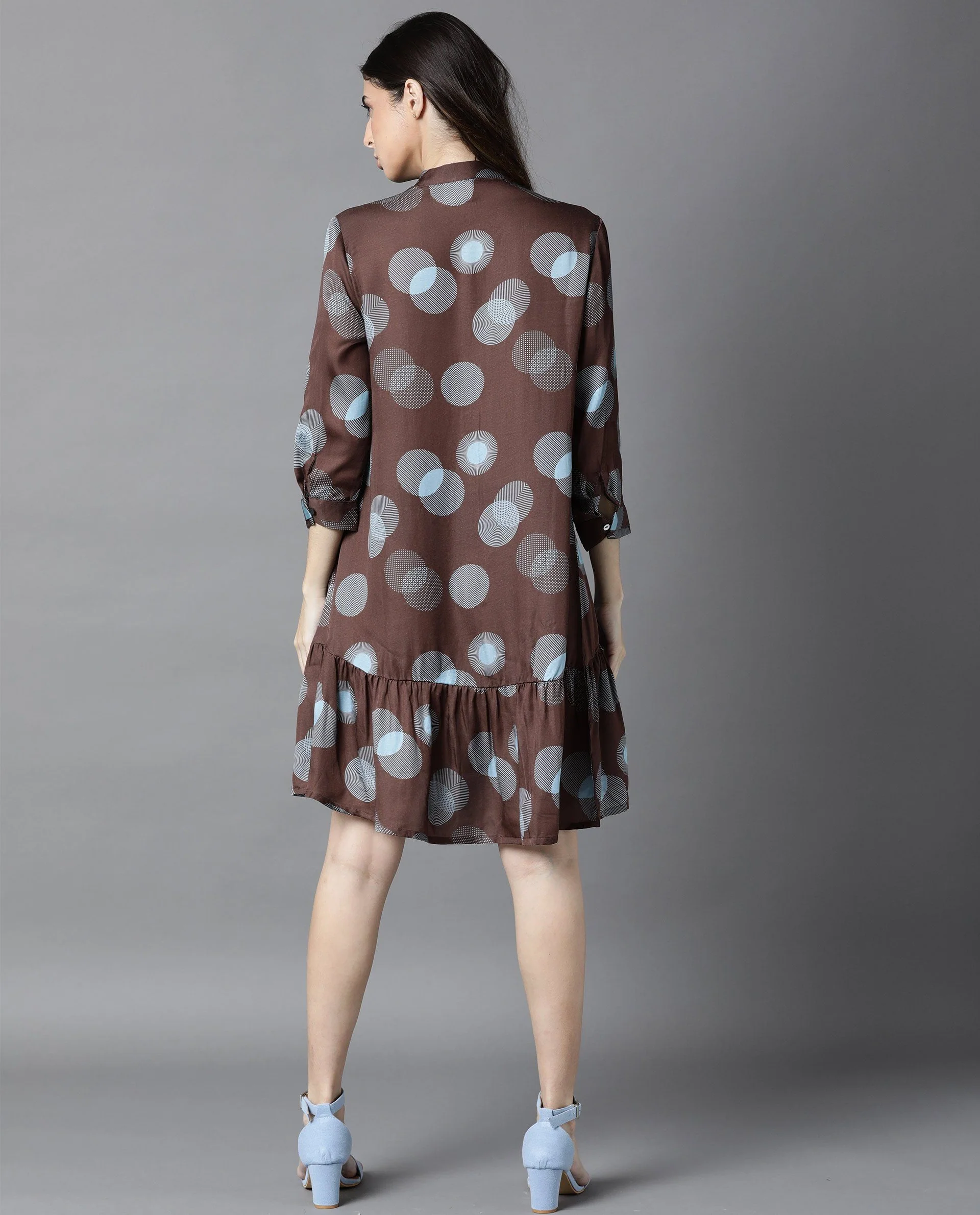 Rareism Women Eden Brown Dress Short Sleeves Printed - Image 5
