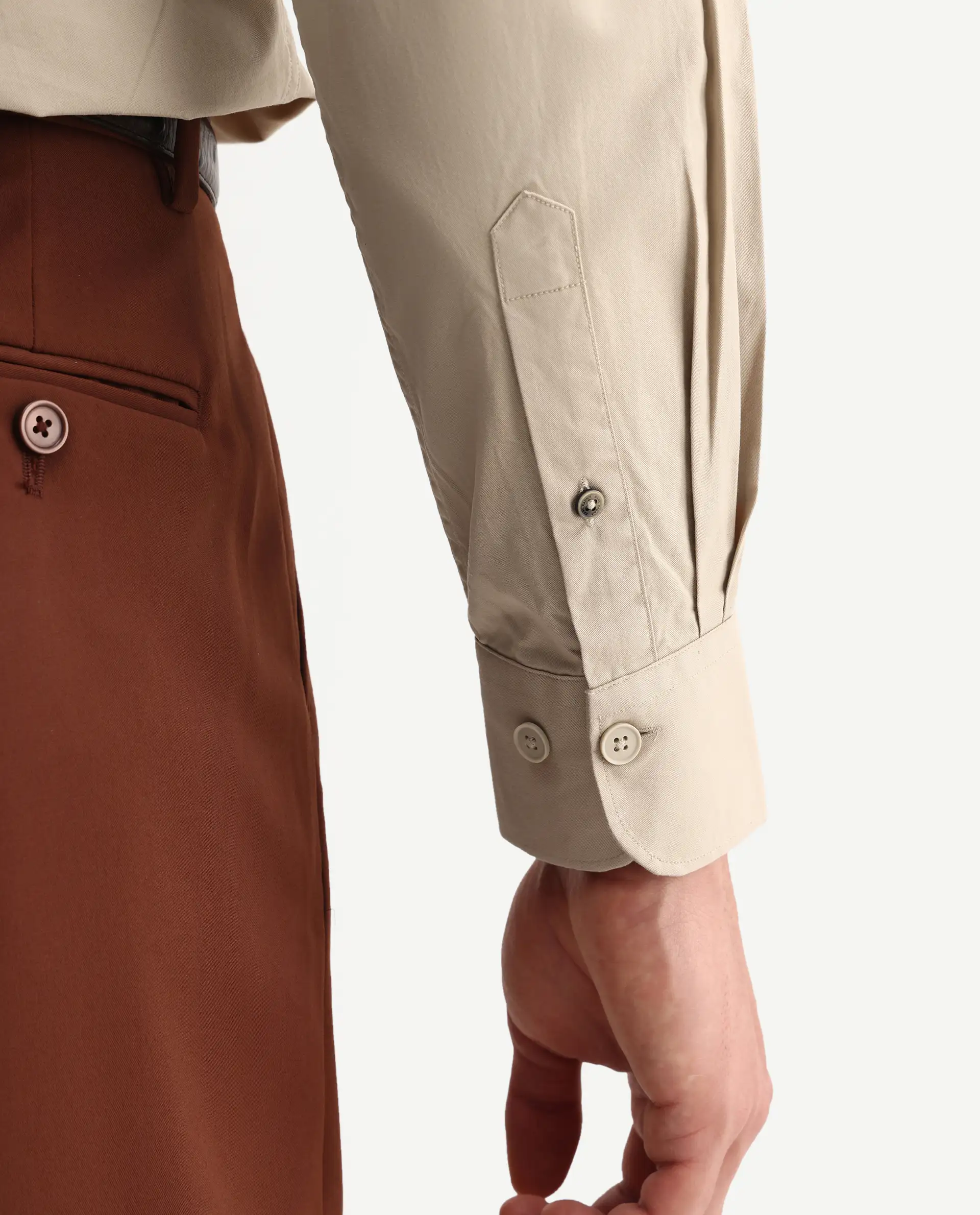 Rare Rabbit Men's Eder Light Beige Cotton Fabric Full Sleeve Collared Regular Fit Plain Shirt - Image 4