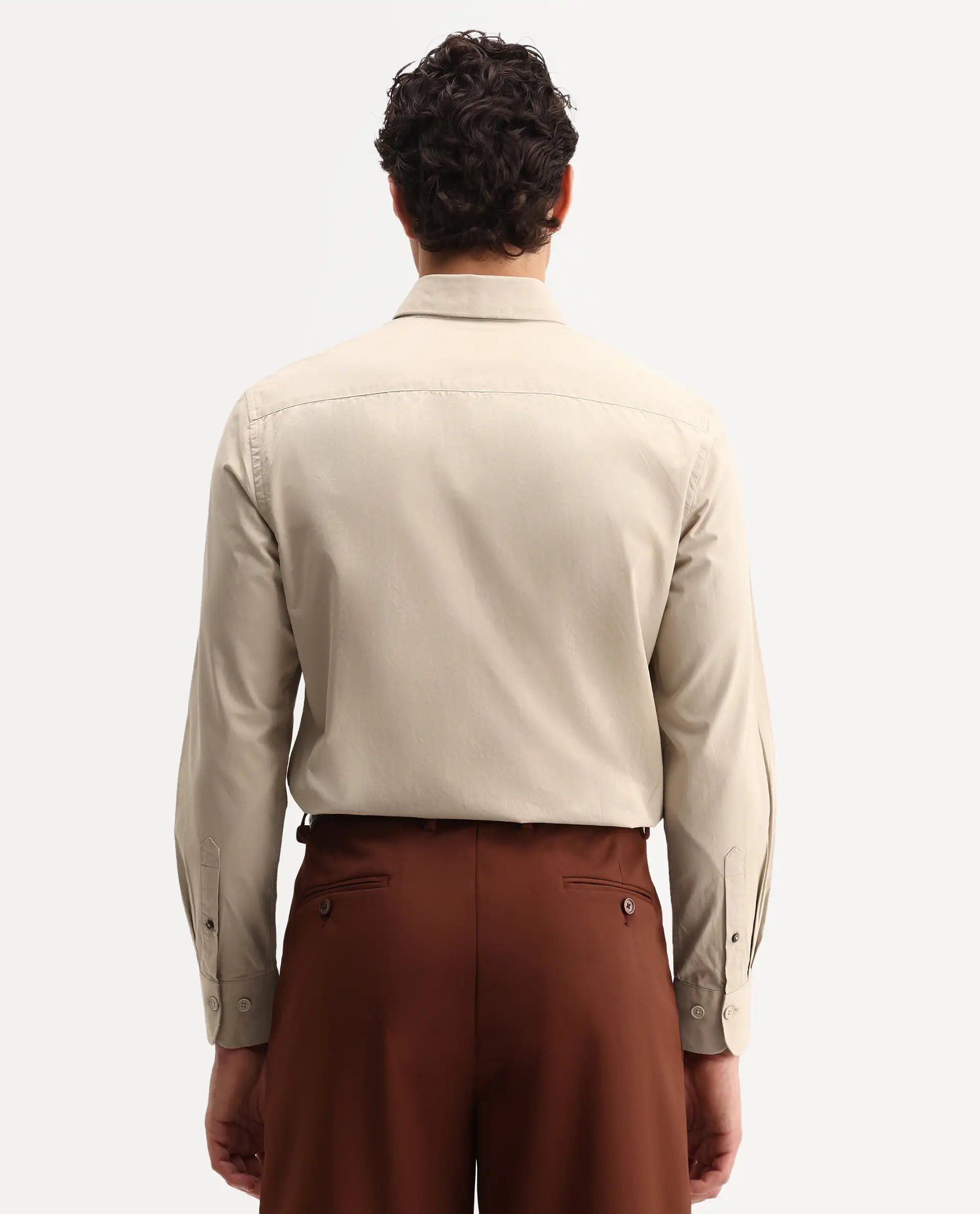 Rare Rabbit Men's Eder Light Beige Cotton Fabric Full Sleeve Collared Regular Fit Plain Shirt - Image 8