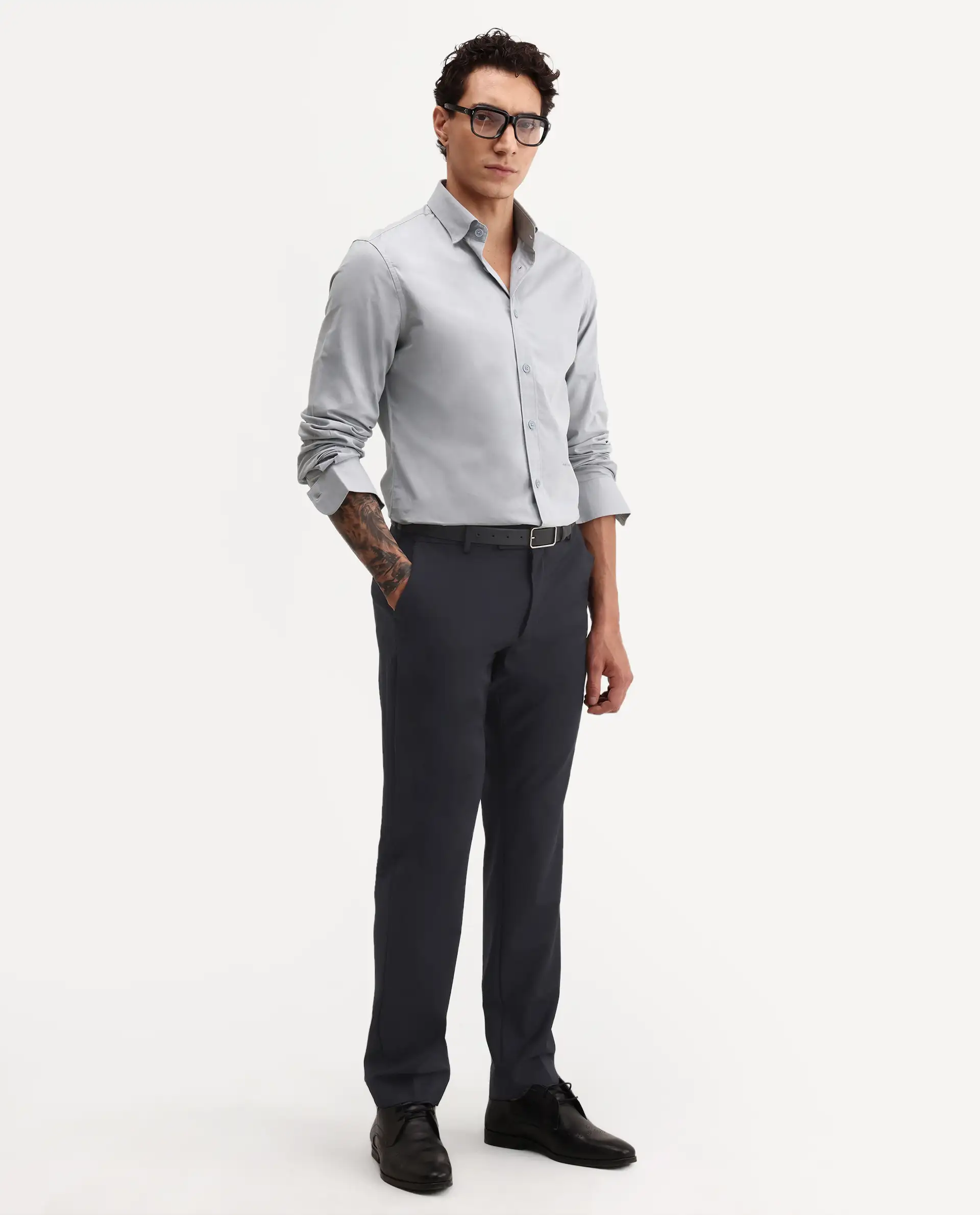 Rare Rabbit Men's Eder Light Blue Cotton Fabric Full Sleeve Collared Regular Fit Plain Shirt - Image 2