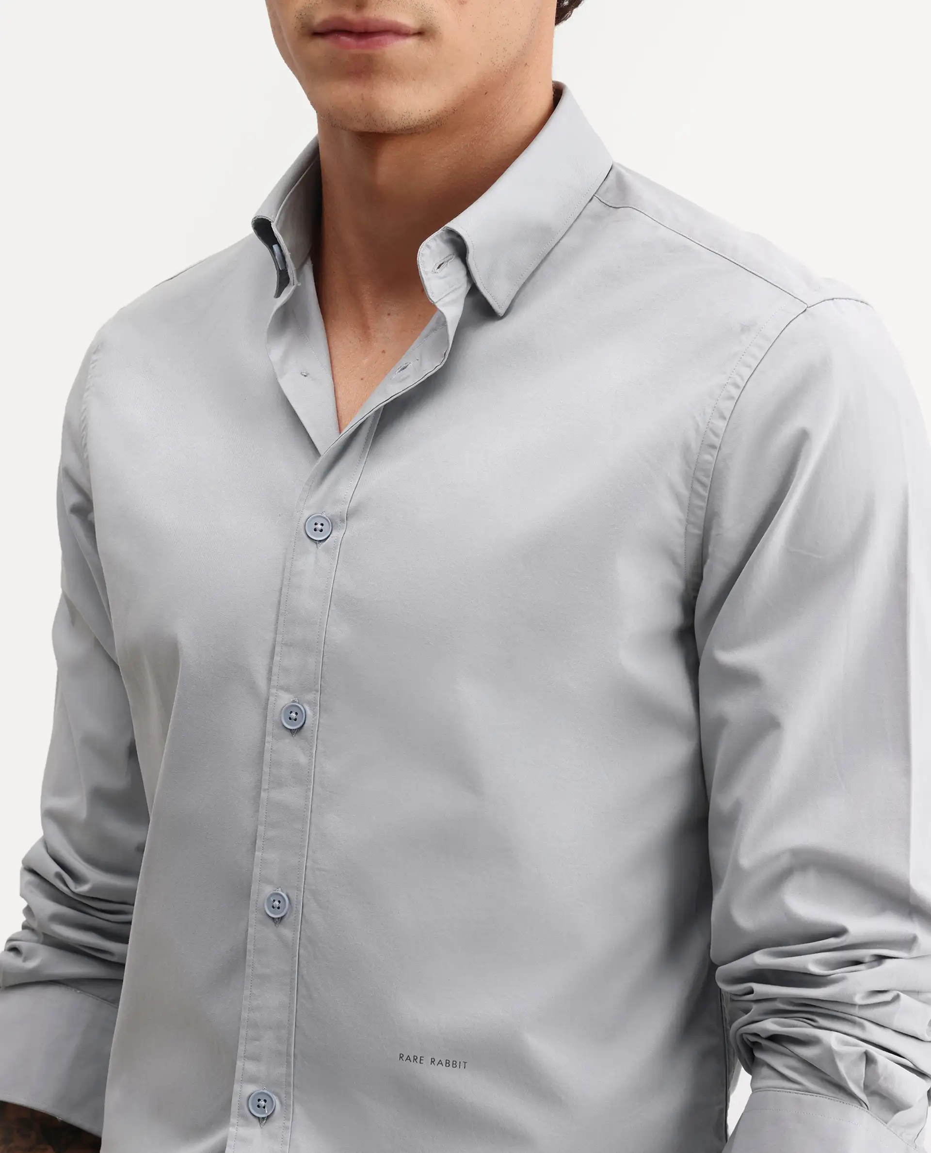 Rare Rabbit Men's Eder Light Blue Cotton Fabric Full Sleeve Collared Regular Fit Plain Shirt - Image 3