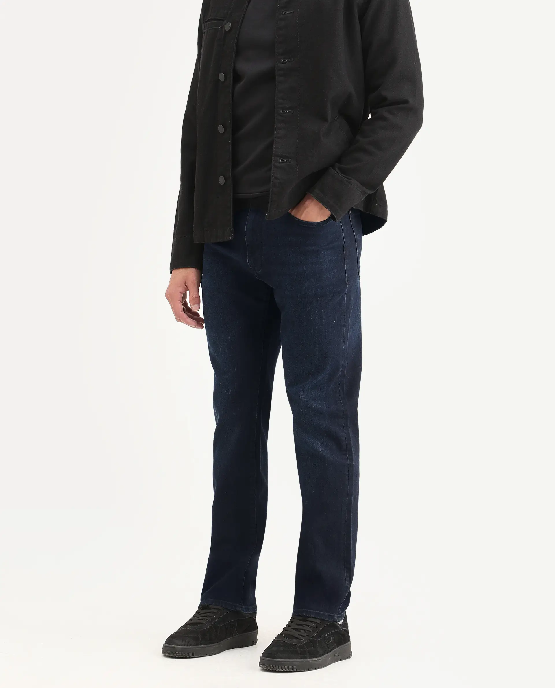 Rare Rabbit Men's Edge Dark Navy Cotton Blend Fabric Regular Fit Plain Jeans - Image 2