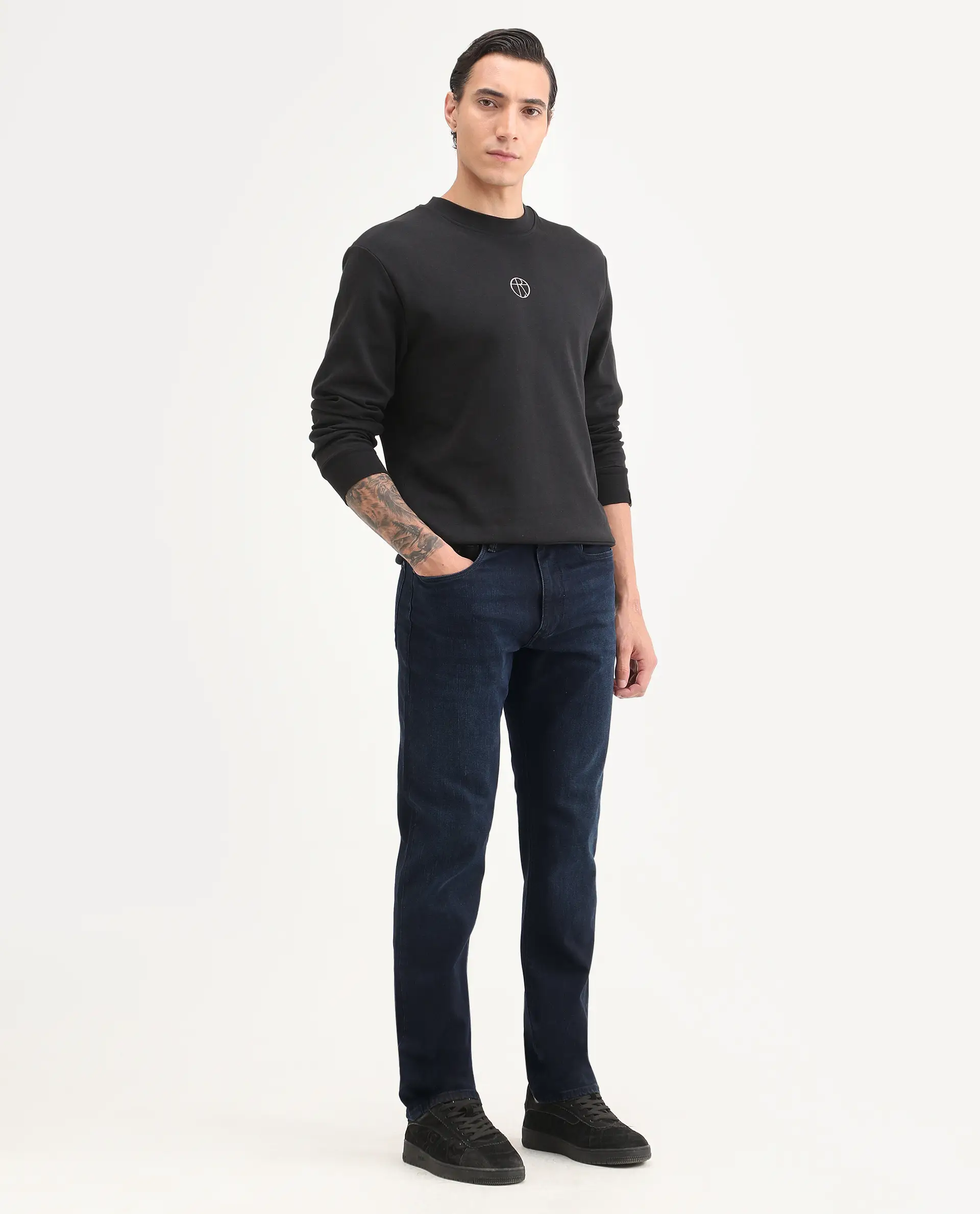 Rare Rabbit Men's Edge Dark Navy Cotton Blend Fabric Regular Fit Plain Jeans - Image 5