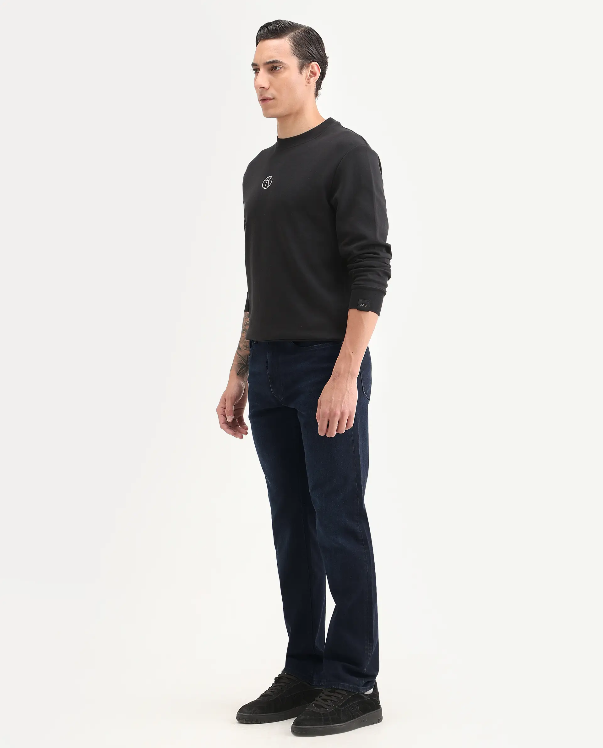 Rare Rabbit Men's Edge Dark Navy Cotton Blend Fabric Regular Fit Plain Jeans - Image 6