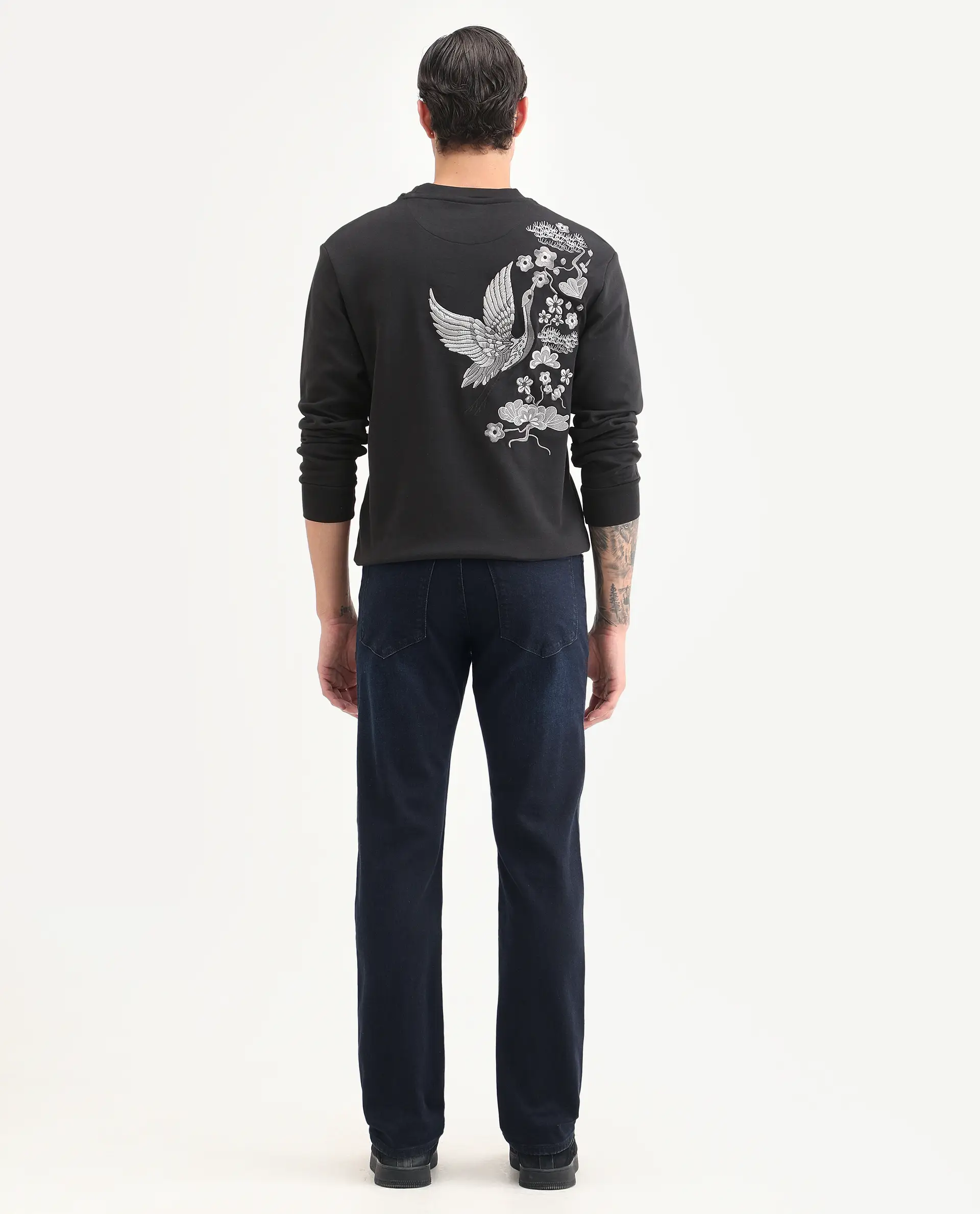 Rare Rabbit Men's Edge Dark Navy Cotton Blend Fabric Regular Fit Plain Jeans - Image 7