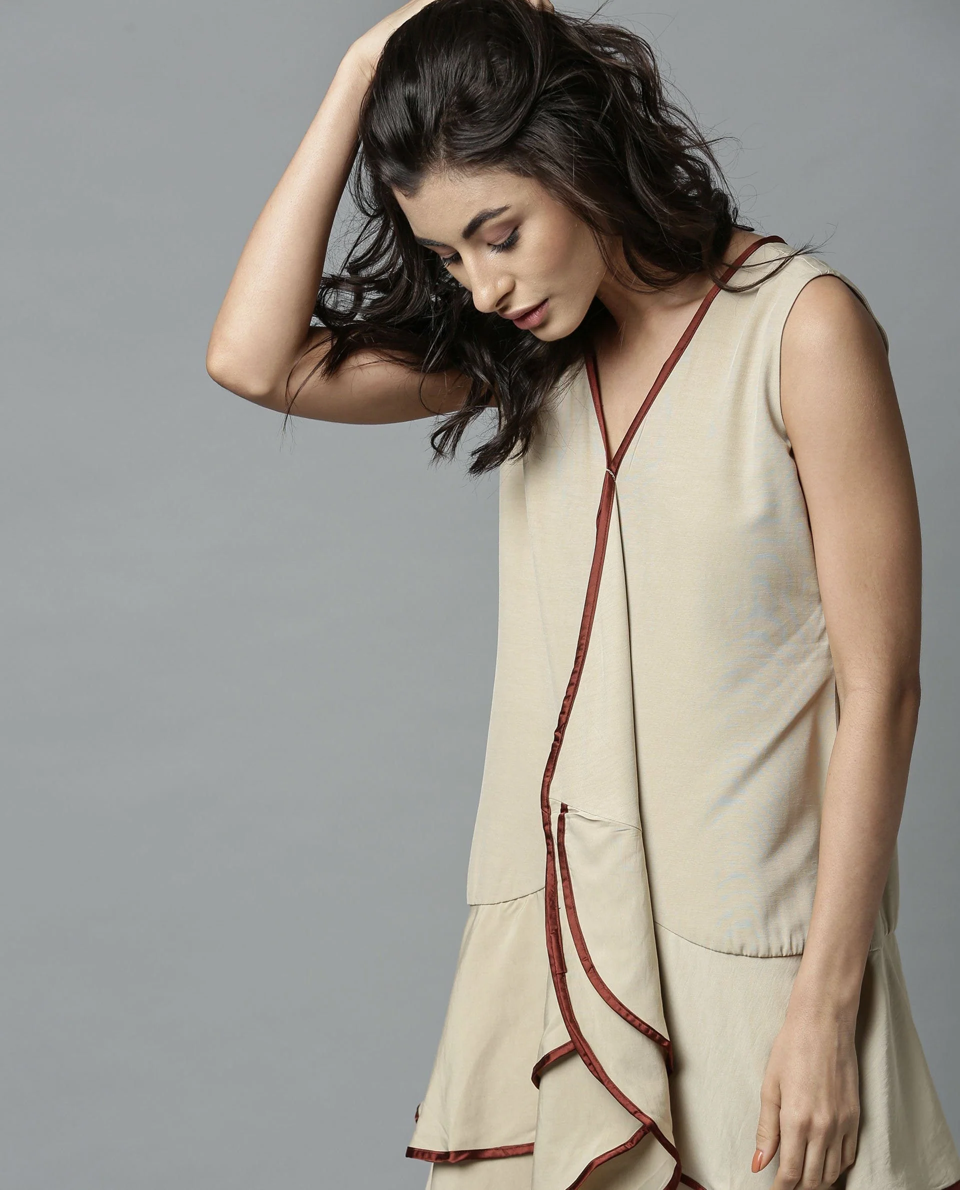 Rareism Women Edge Beige Dress Sleeveless - Image 5
