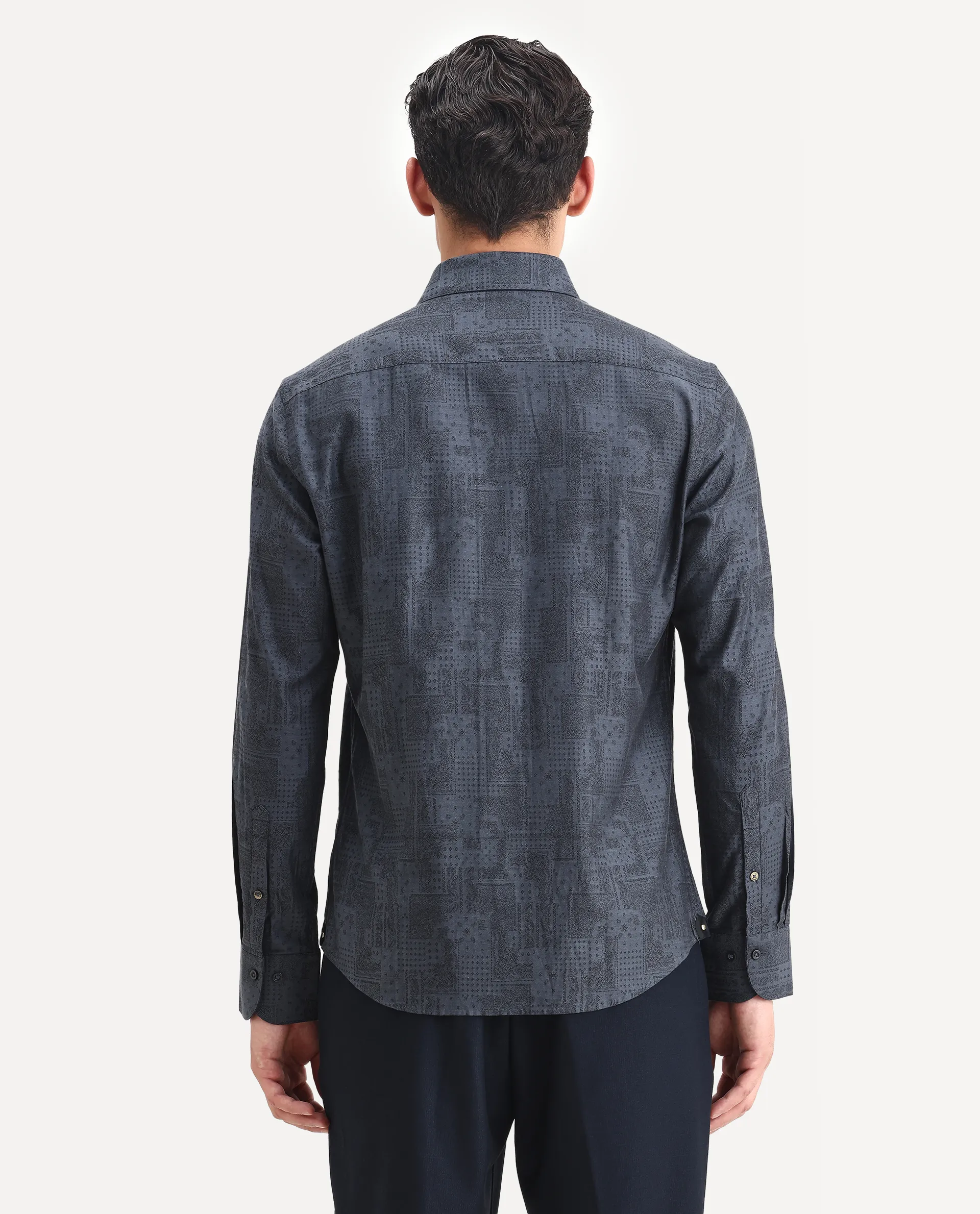 Rare Rabbit Men's Edgo Dusky Blue Cotton Jacquard Regular Fit Full Sleeve Collared Shirt - Image 7