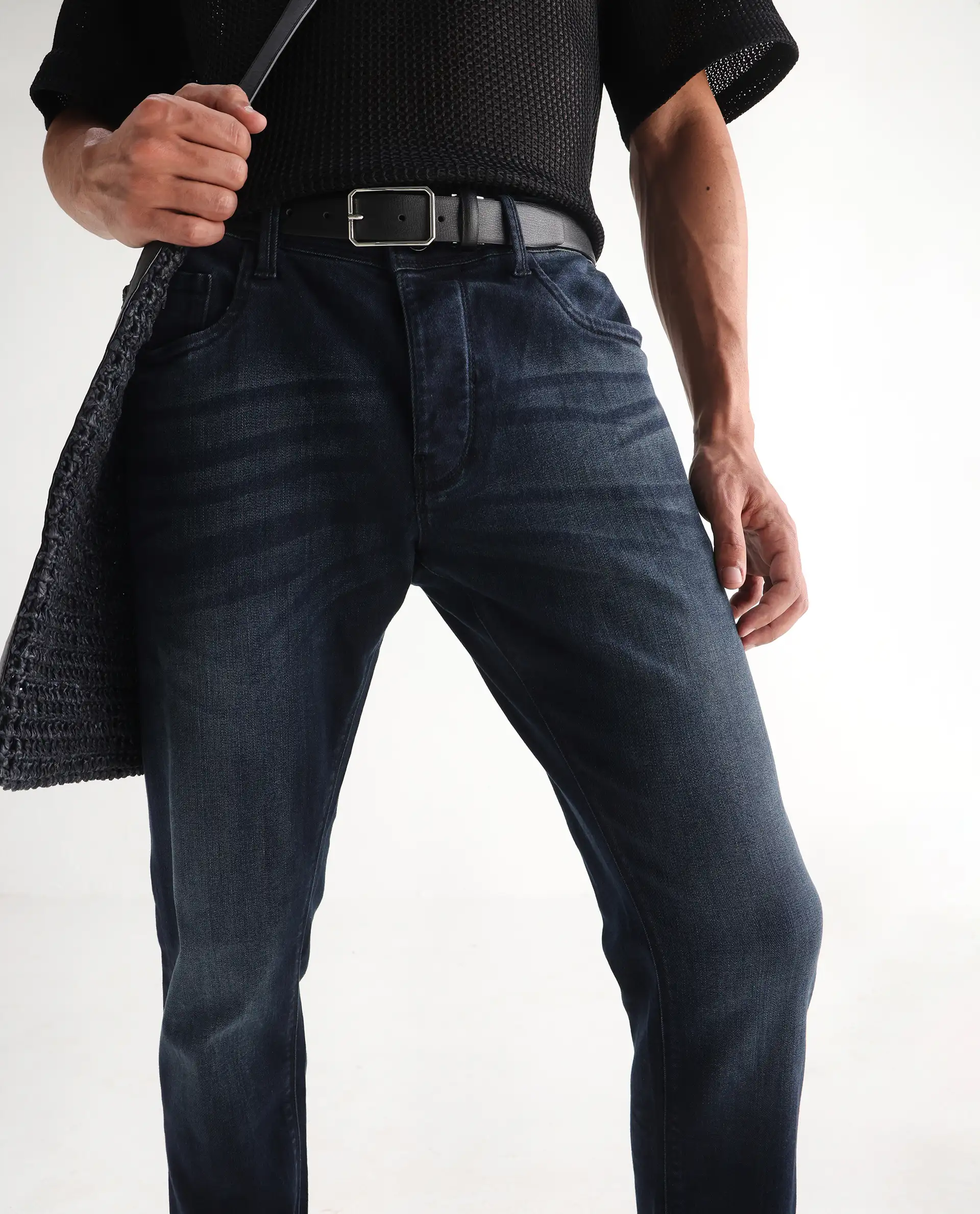 Rare Rabbit Men's Edin Blue Cotton Plain Hawk Slim Fit Jeans - Image 2