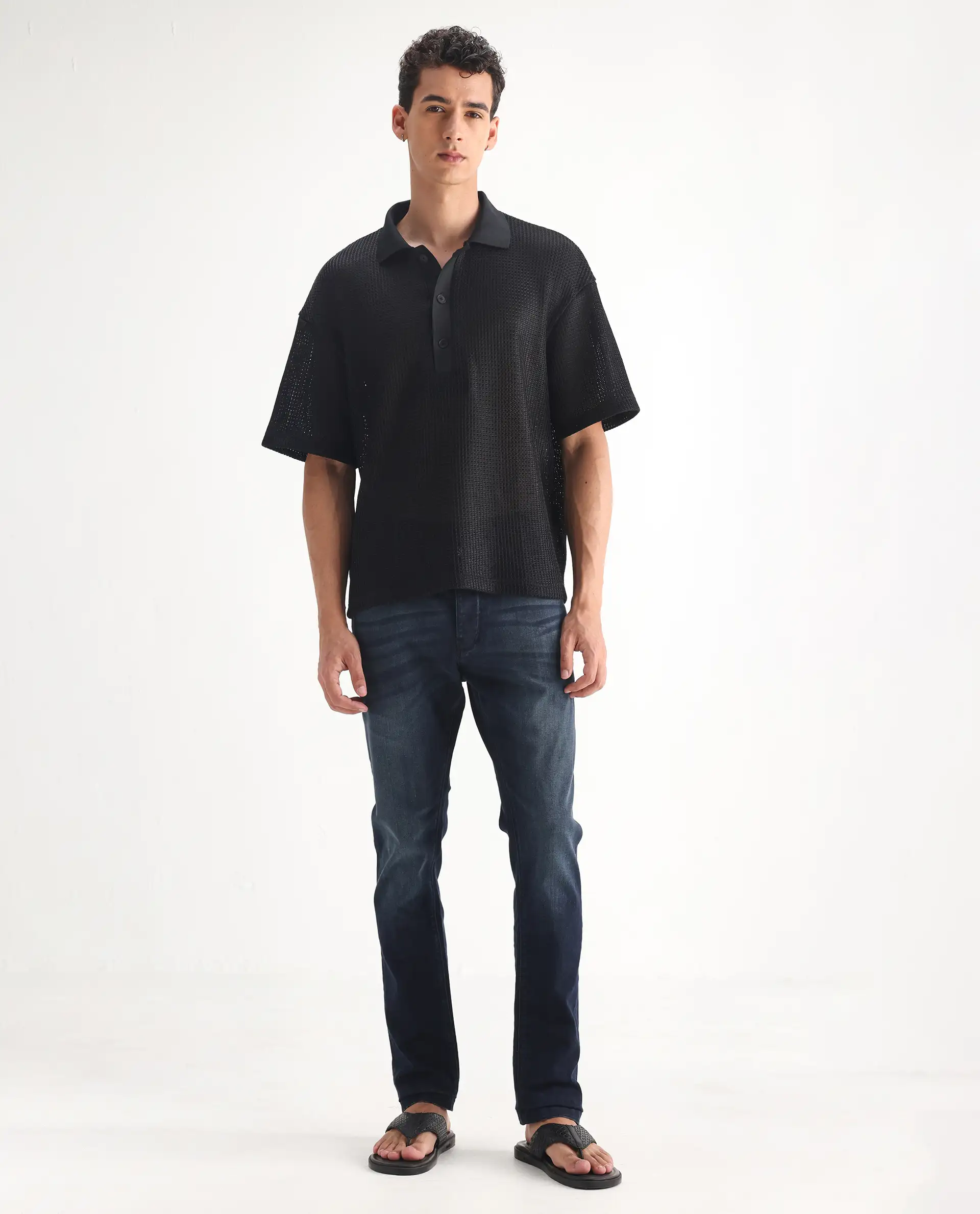 Rare Rabbit Men's Edin Blue Cotton Plain Hawk Slim Fit Jeans - Image 3