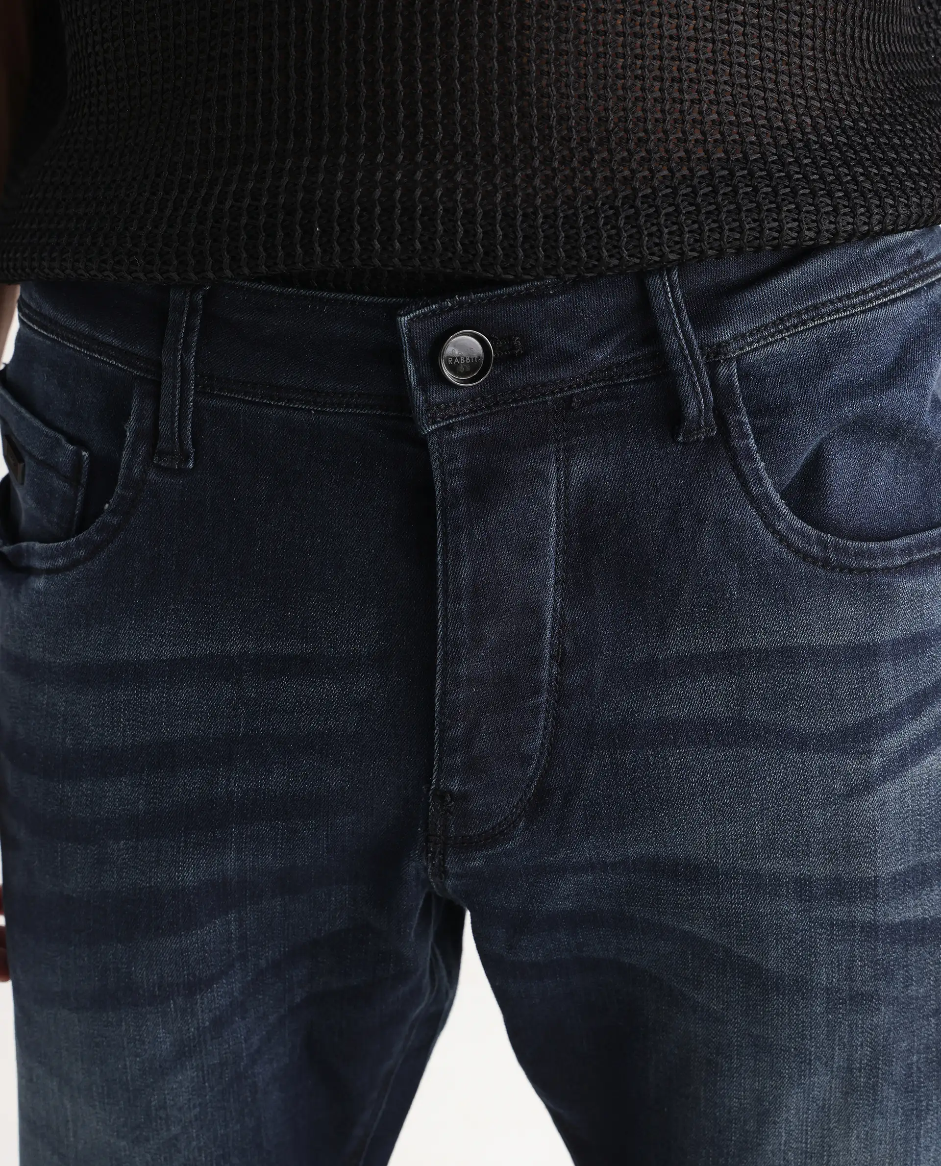 Rare Rabbit Men's Edin Blue Cotton Plain Hawk Slim Fit Jeans - Image 4