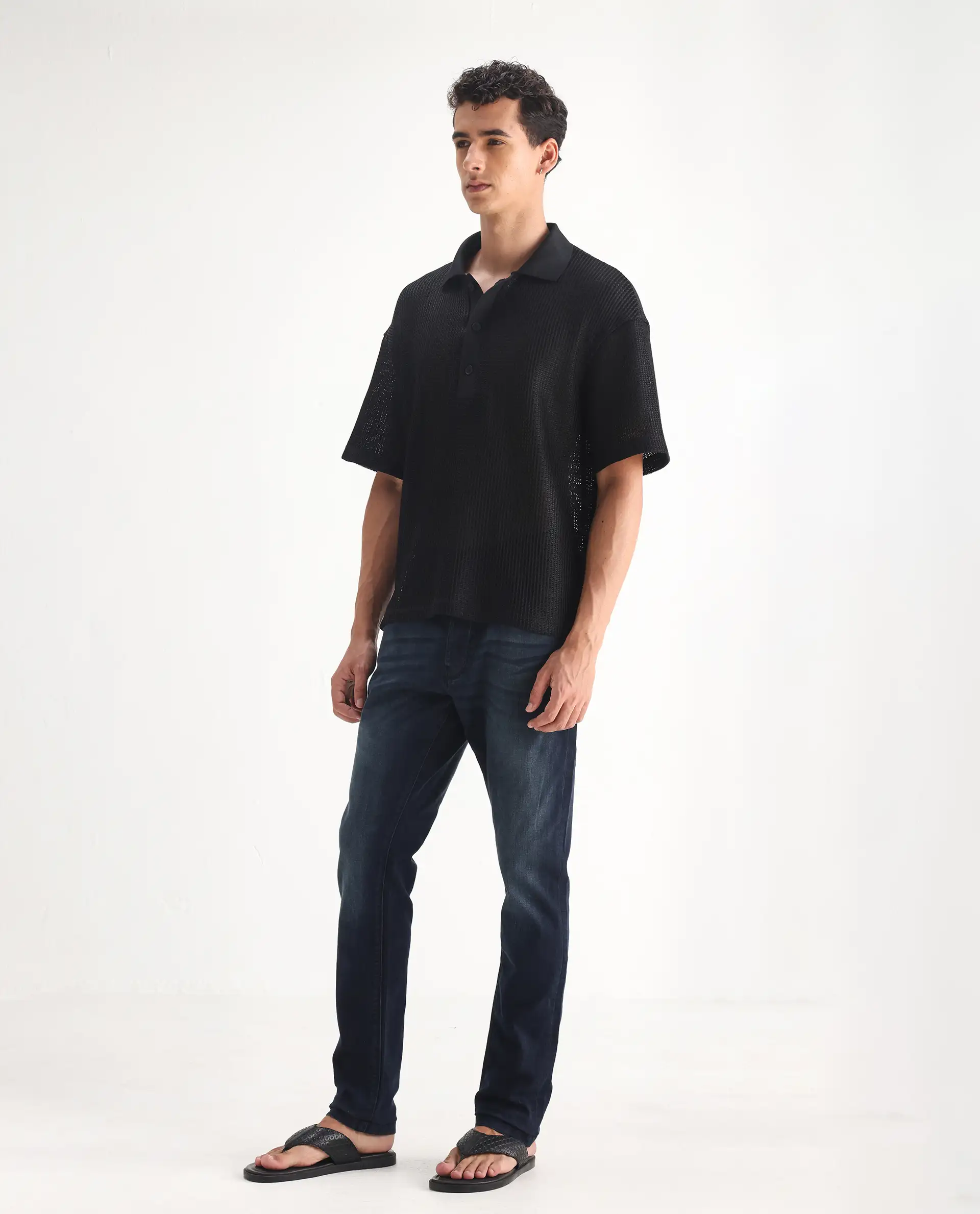 Rare Rabbit Men's Edin Blue Cotton Plain Hawk Slim Fit Jeans - Image 6