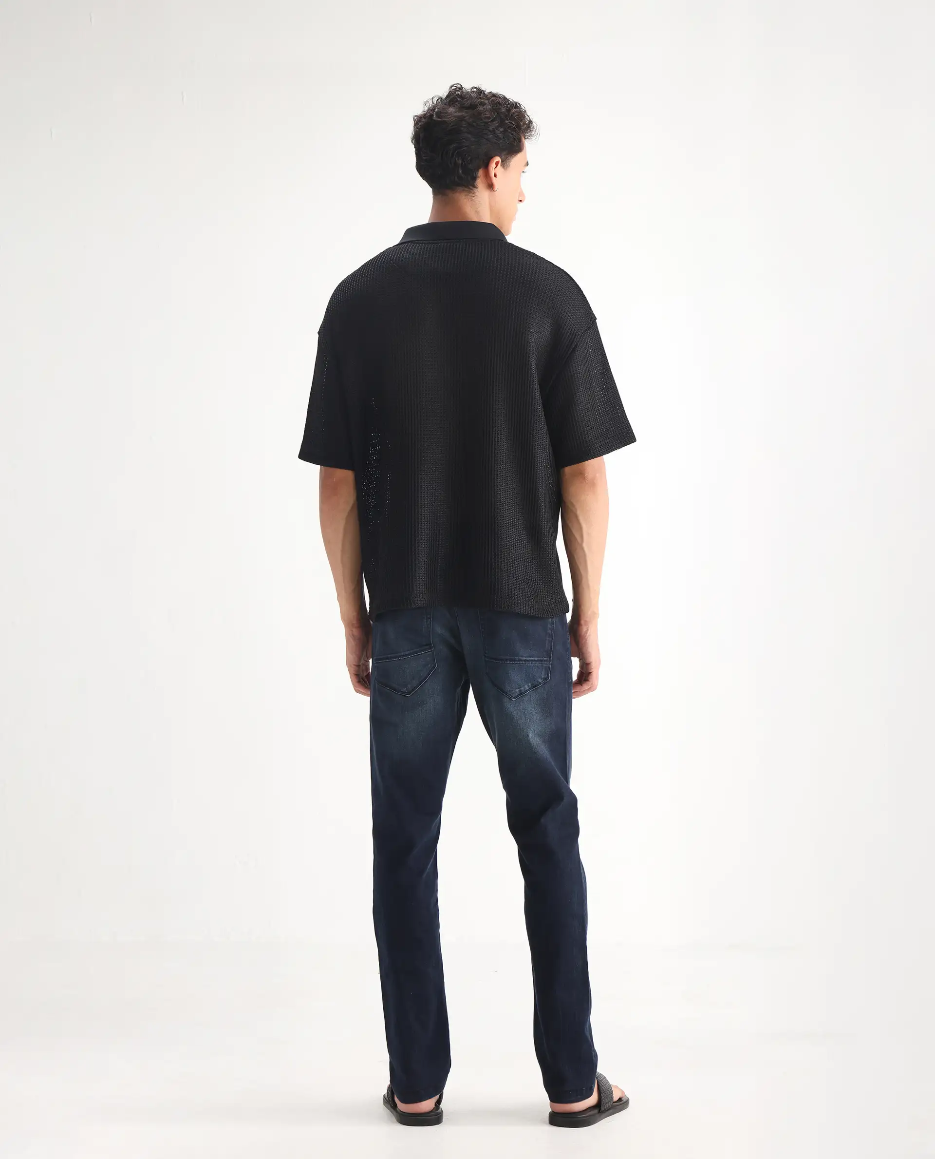 Rare Rabbit Men's Edin Blue Cotton Plain Hawk Slim Fit Jeans - Image 9