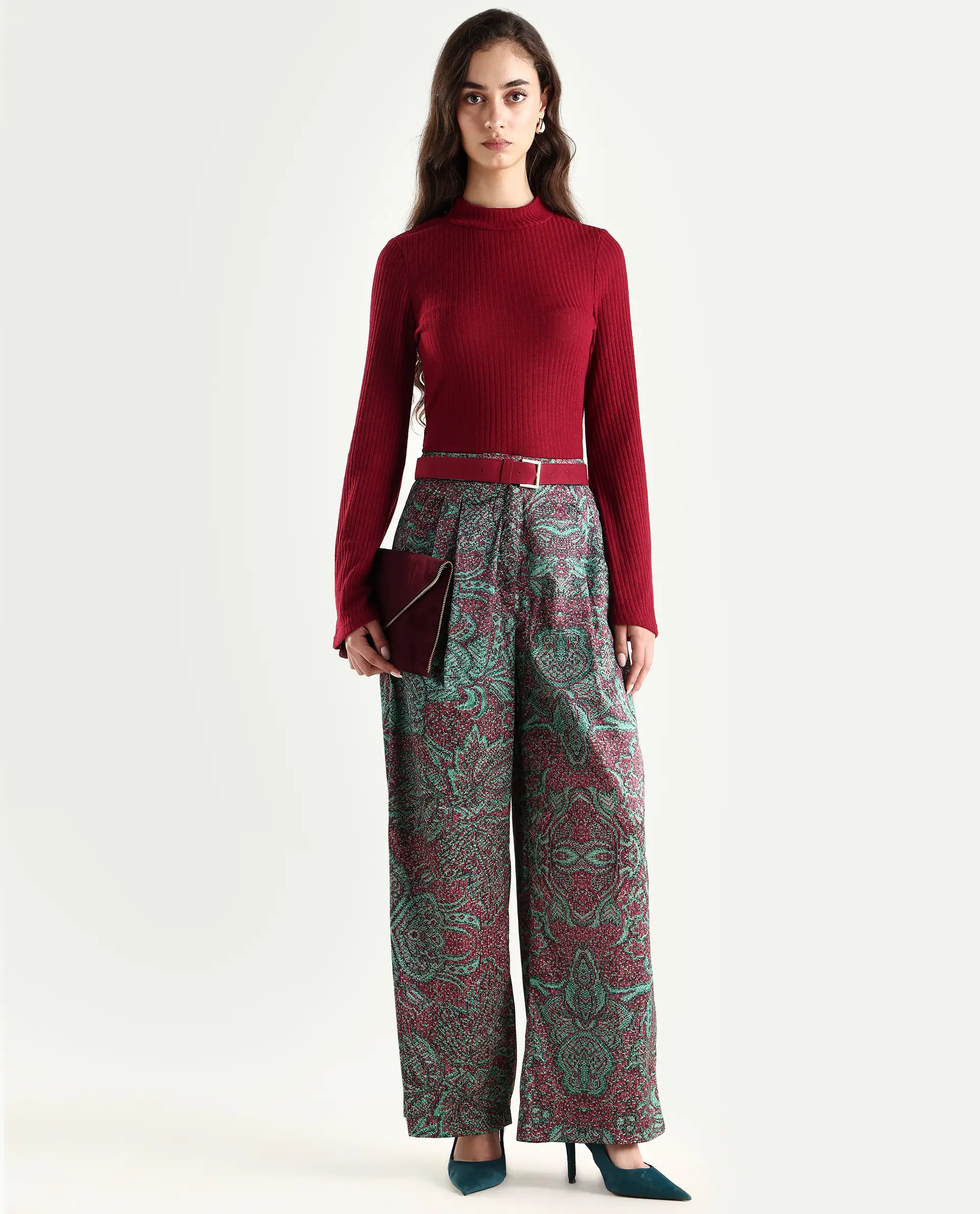 Rareism Women's Edina Multi Satin Abstract Print Ankle Length Wide Trouser - Image 2