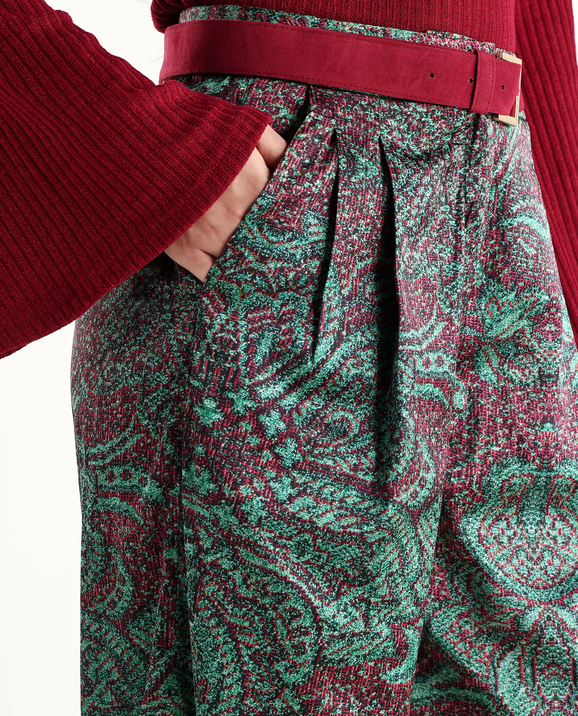 Rareism Women's Edina Multi Satin Abstract Print Ankle Length Wide Trouser - Image 3